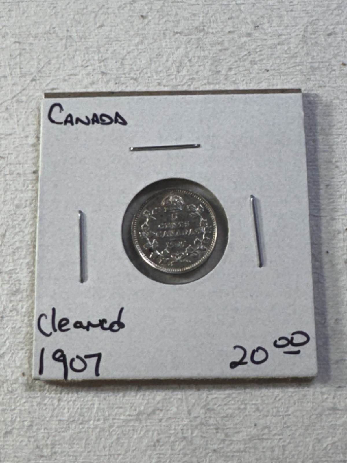 1907 Canada 5 Cents Small Silver Coin Cleaned
