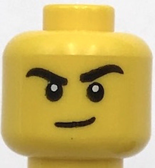 Lego New Yellow Minifigure Head Dual Sided Black Eyebrows Lopsided Grin Part