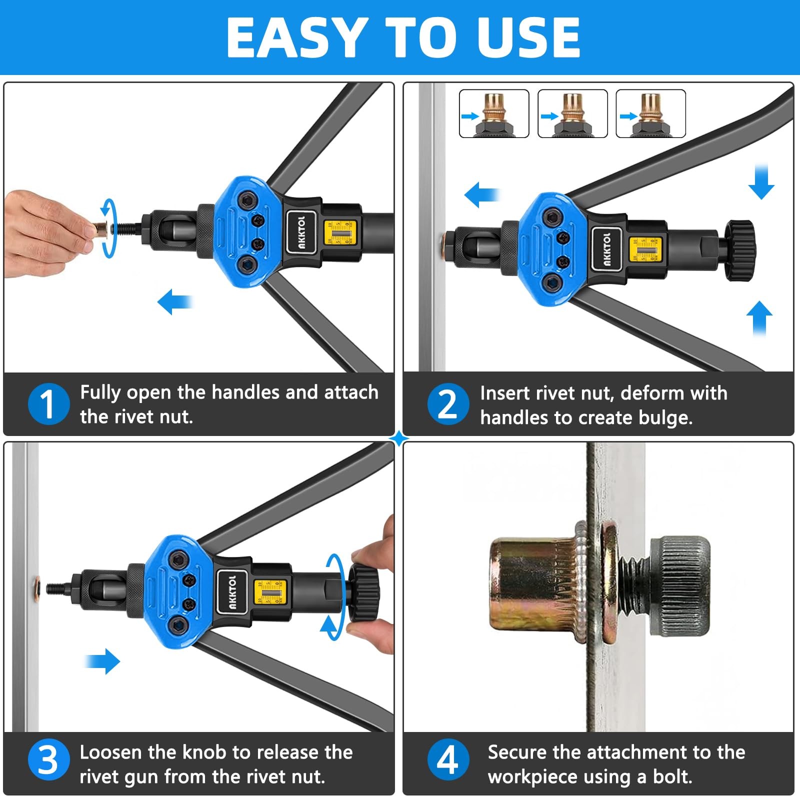 AKKTOL Rivet Nut Tool kit, 16" Rivnut Kit Kit, blue