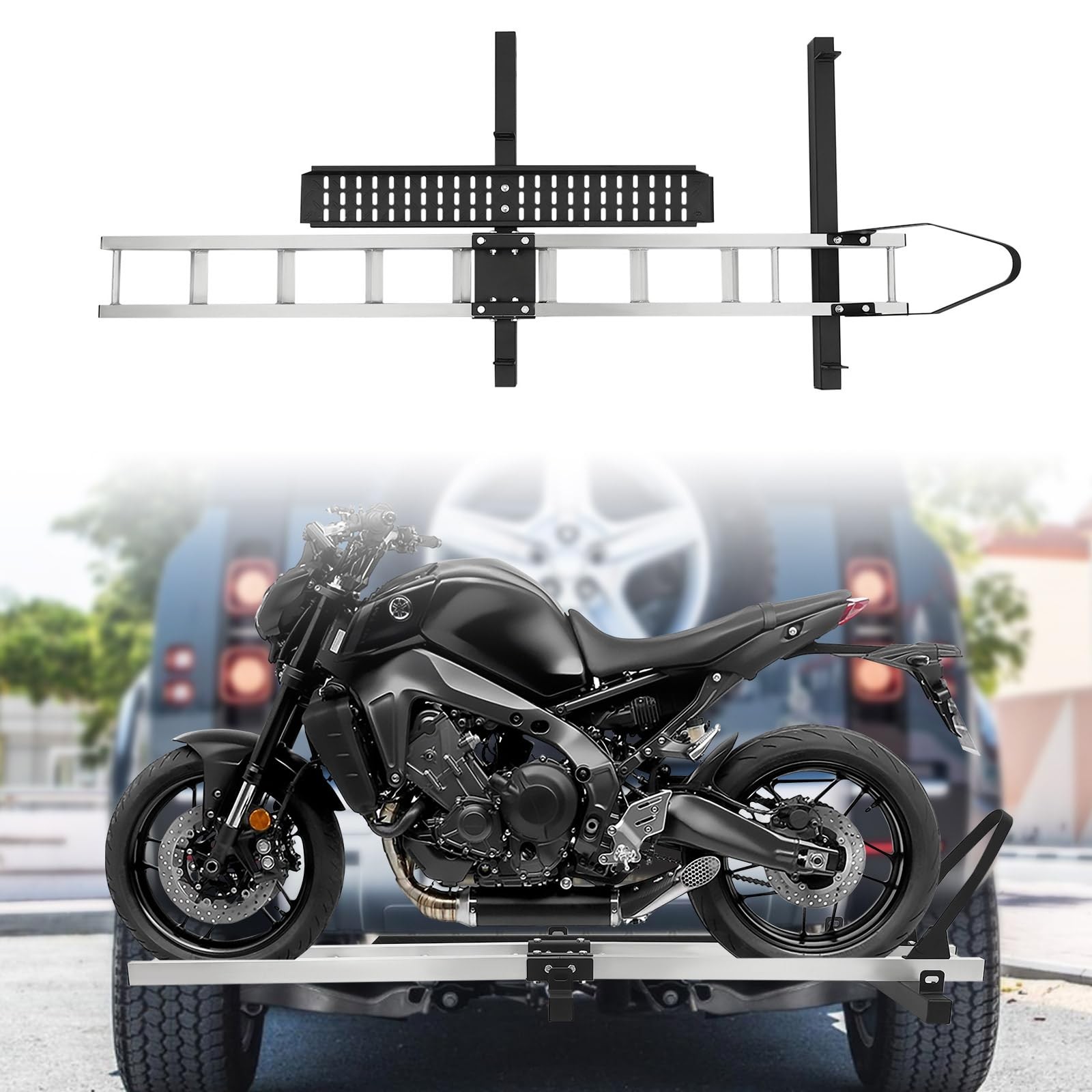 Motorcycle Hitch Carrier 400 LBS Aluminum with Loading Ramp for Car Truck