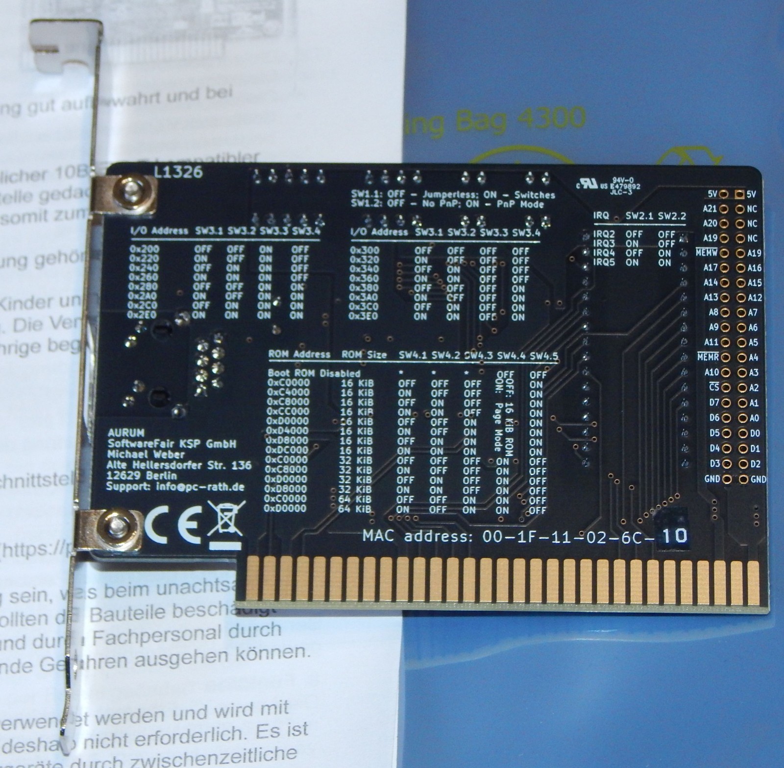 XT ISA 8-Bit Ethernet Controller LAN Network Card Board Network Card Network