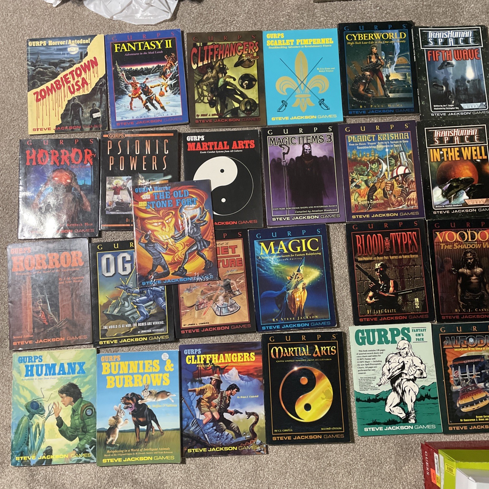 Lot of 25 GURPS RPG Books Roleplaying Games Steve Jackson Vintage Fantasy SC