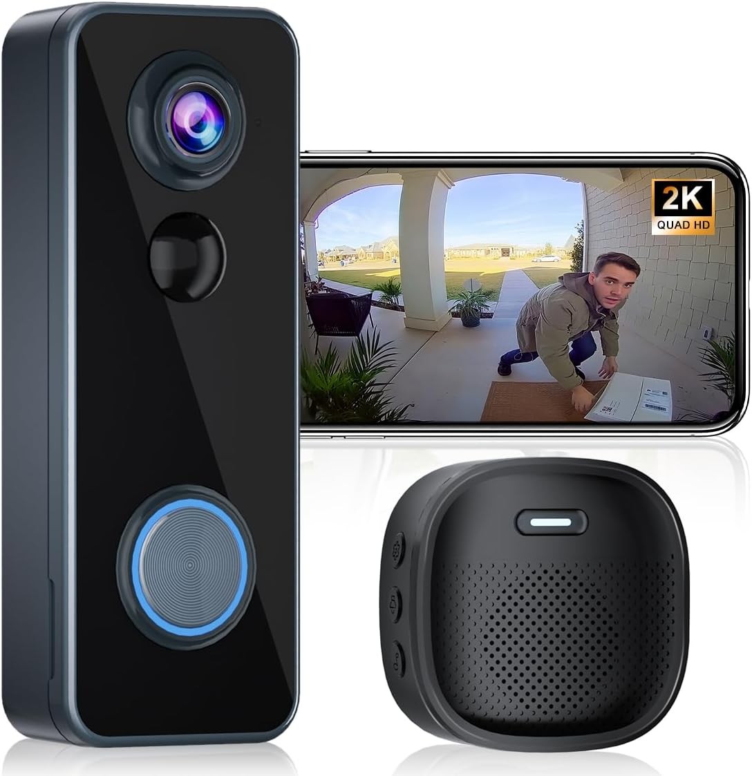 Doorbell Camera Wireless, Head-to-Toe Video, 2K HD Live View, Two-Way Black