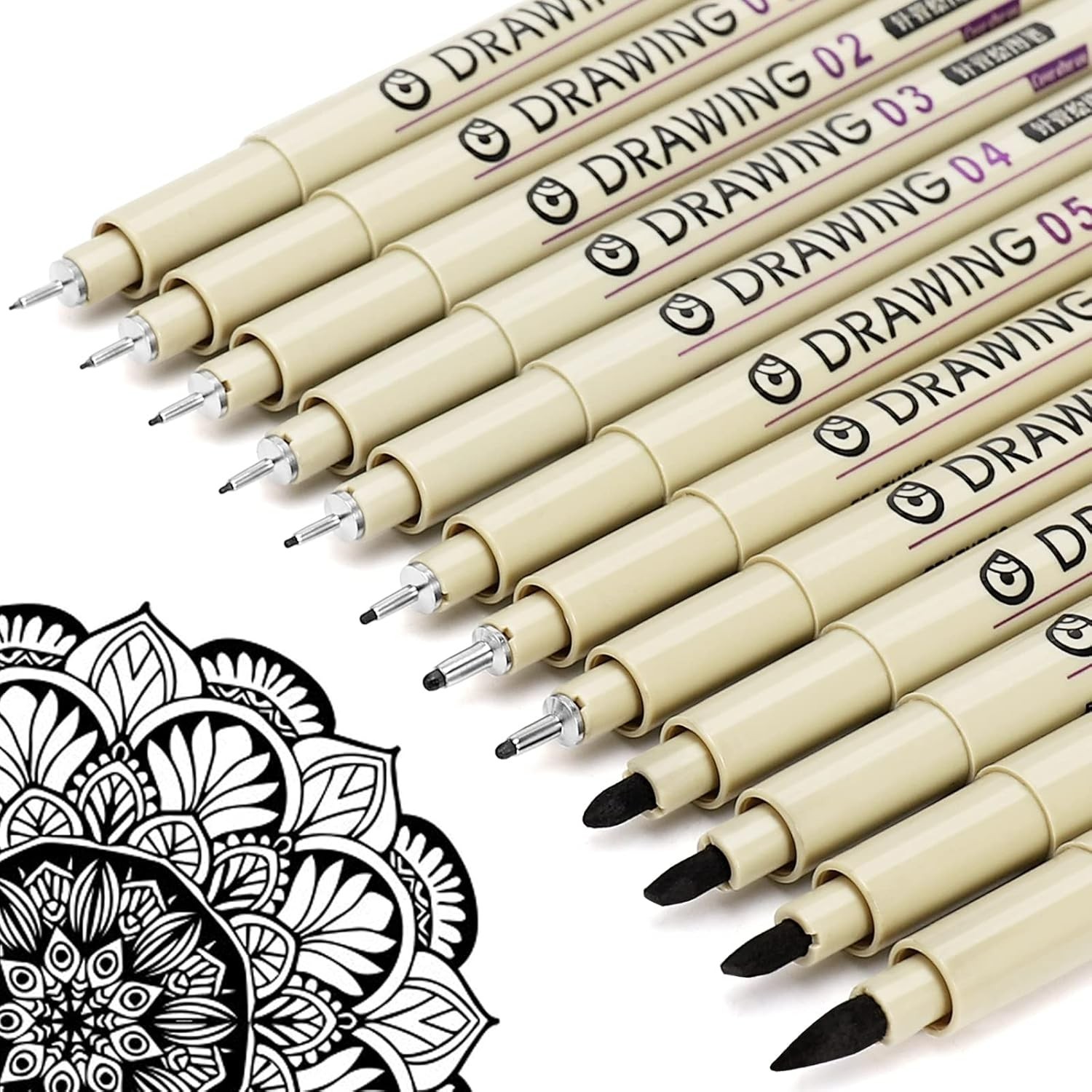 Muchcute 12 Black Fine Line Waterproof Art Pens - Perfect for Artists & Kids