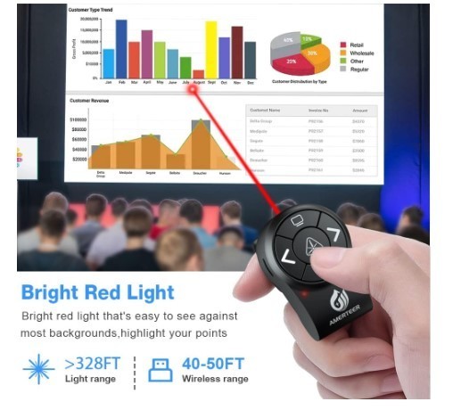 AMERTEER Wireless Presentation Clicker for Powerpoint Presentations, RF 2.4Ghz F