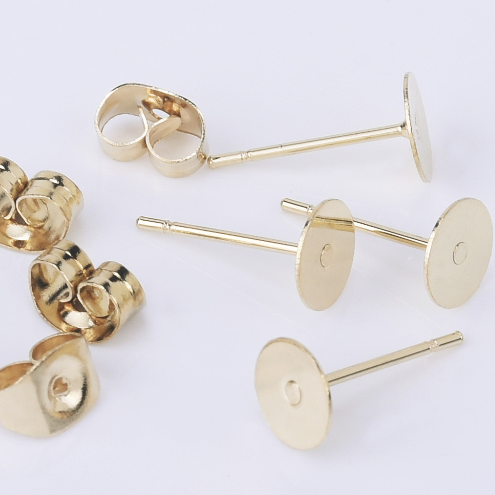 Stainless Steel Bezel Earring Studs Flat Pad Earring Posts with Ear Nut 50pcs