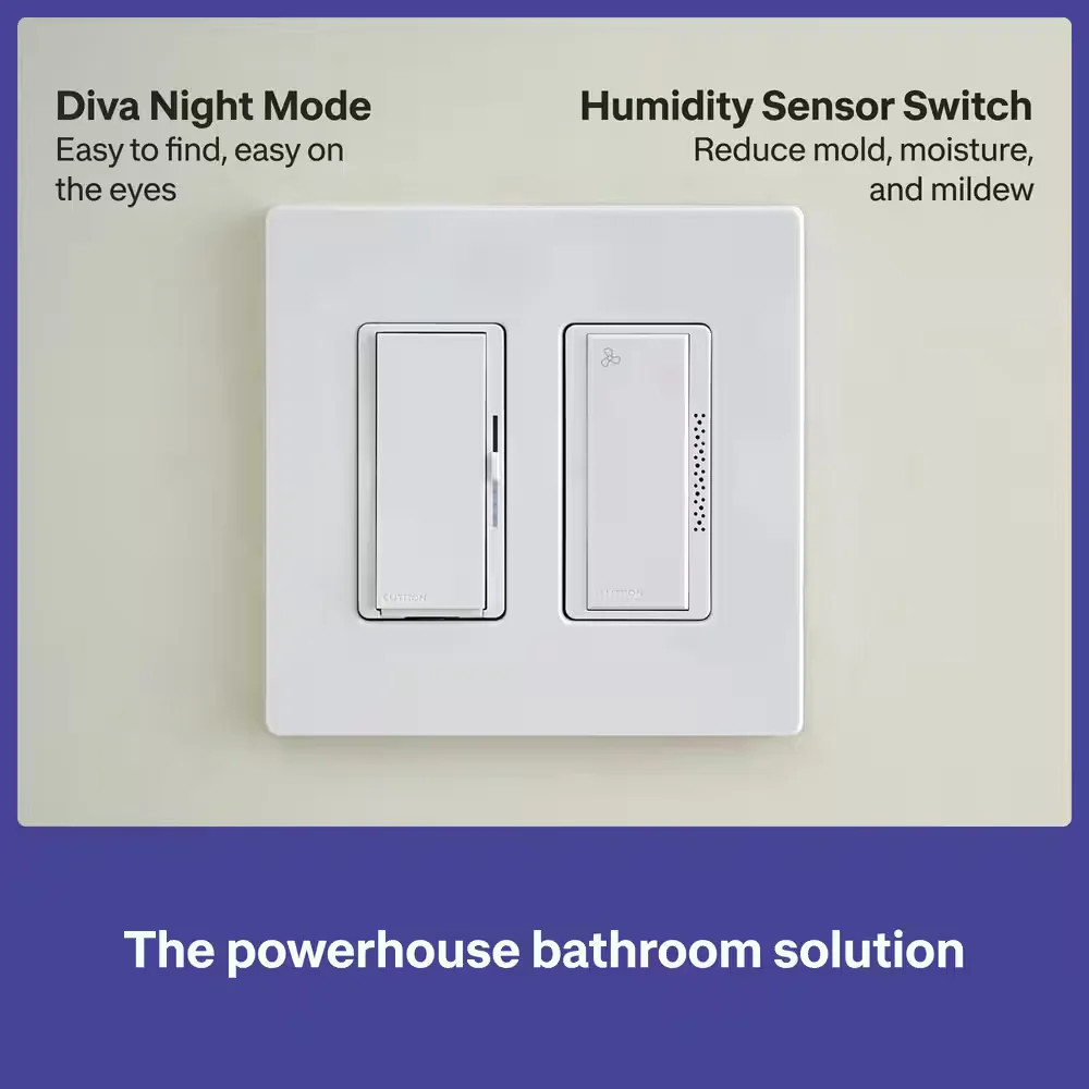 Lutron XactSense Humidity Sensor Switch Bath Exhaust Fan 3A Single Pole White