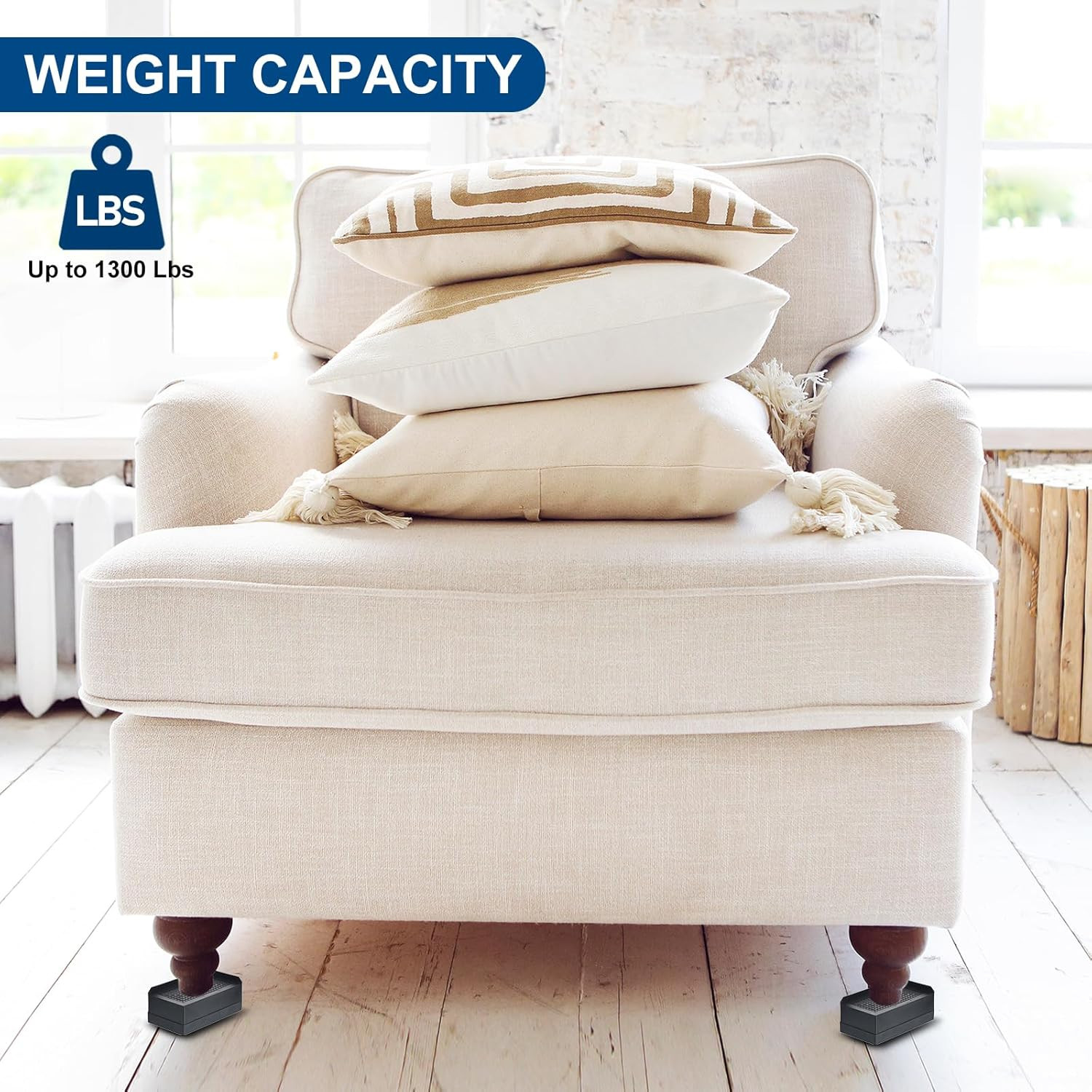 Furniture Risers 1.5 Inch, 4Pcs Rectangle Bed Risers Adjustable Couch Riser for