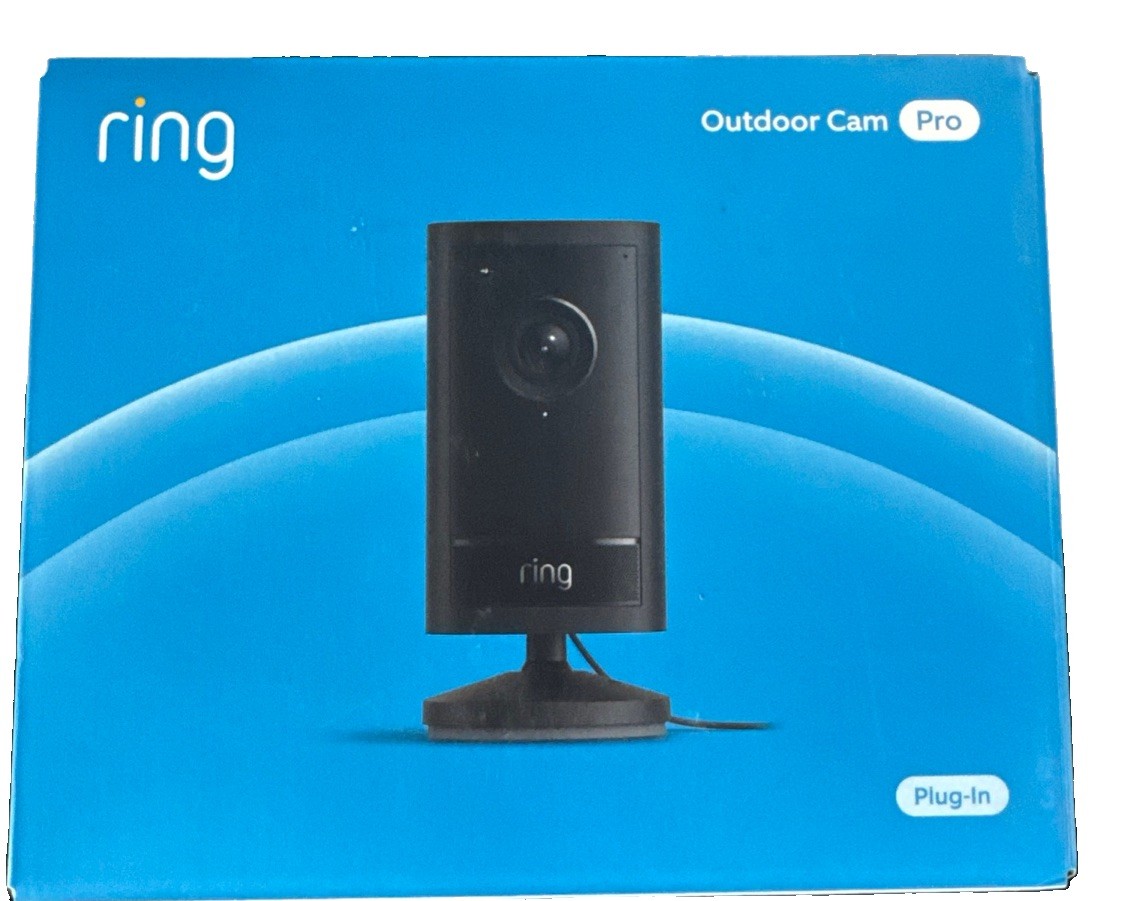 Ring Outdoor Cam Pro 4K Retinal Plug‑In Security Camera Wide Angle Black -NEW