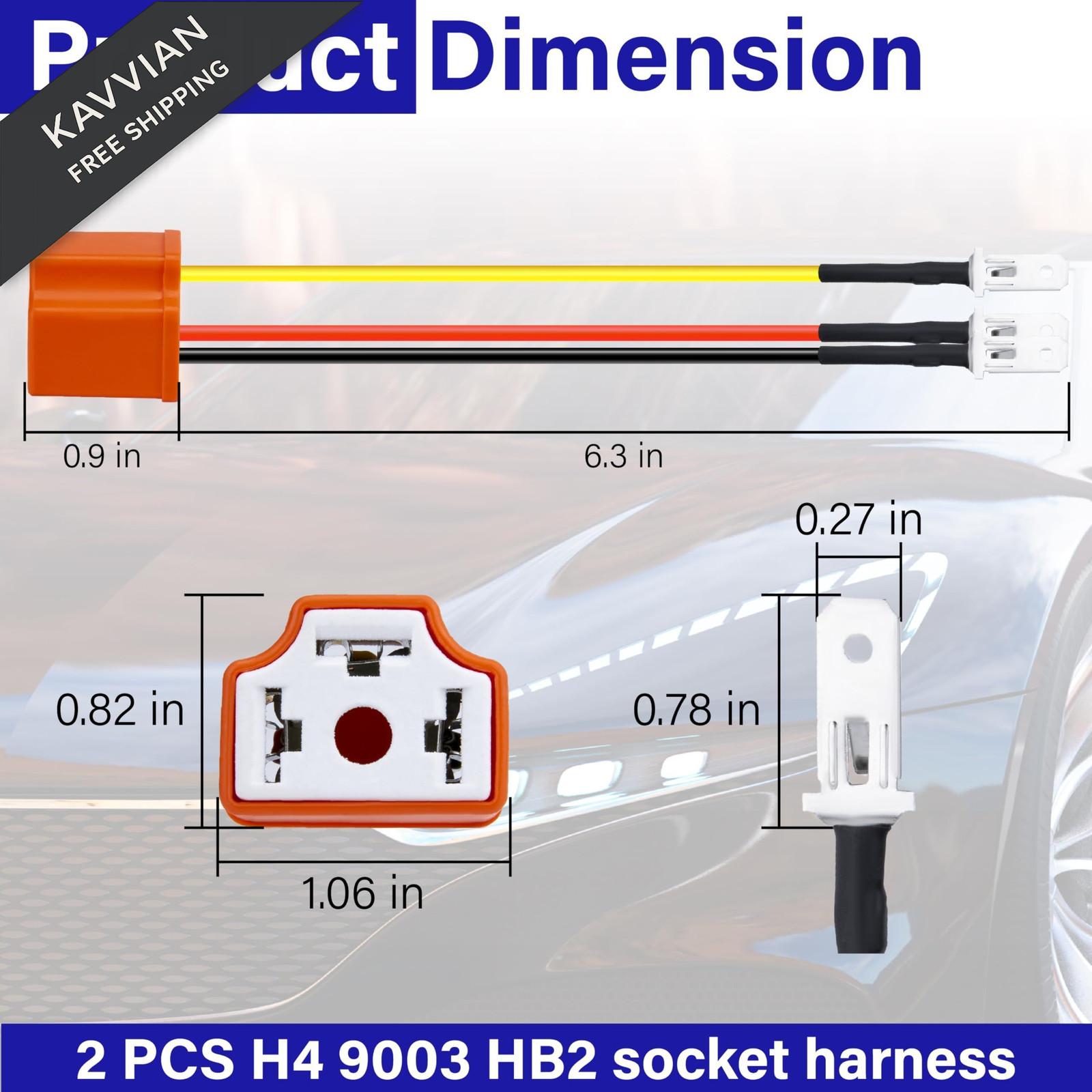 2 PCS H4 HB2 9003 Headlight Socket Wire Connector, 16AWG Ceramic Multicolored