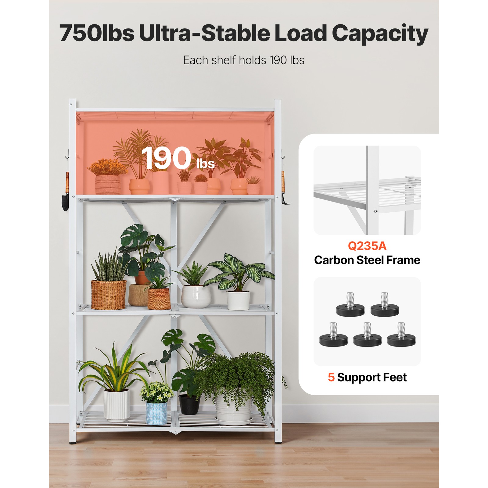 Folding Storage Shelf with Wheels 4-Tier No Assembly Organizer Shelf White