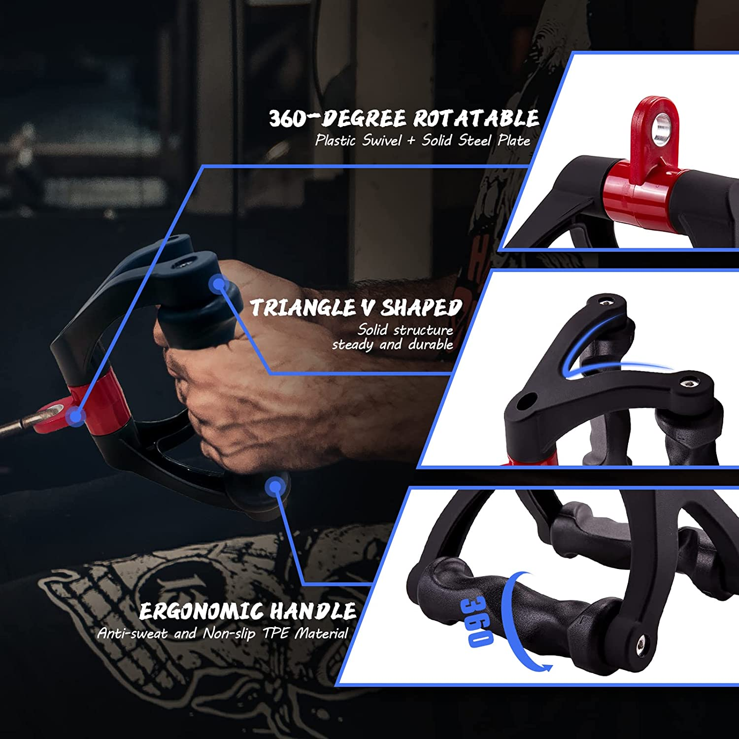 Double D Handle for Cable Machine - Ergonomic Row Handle - Triangle V Bar Grip