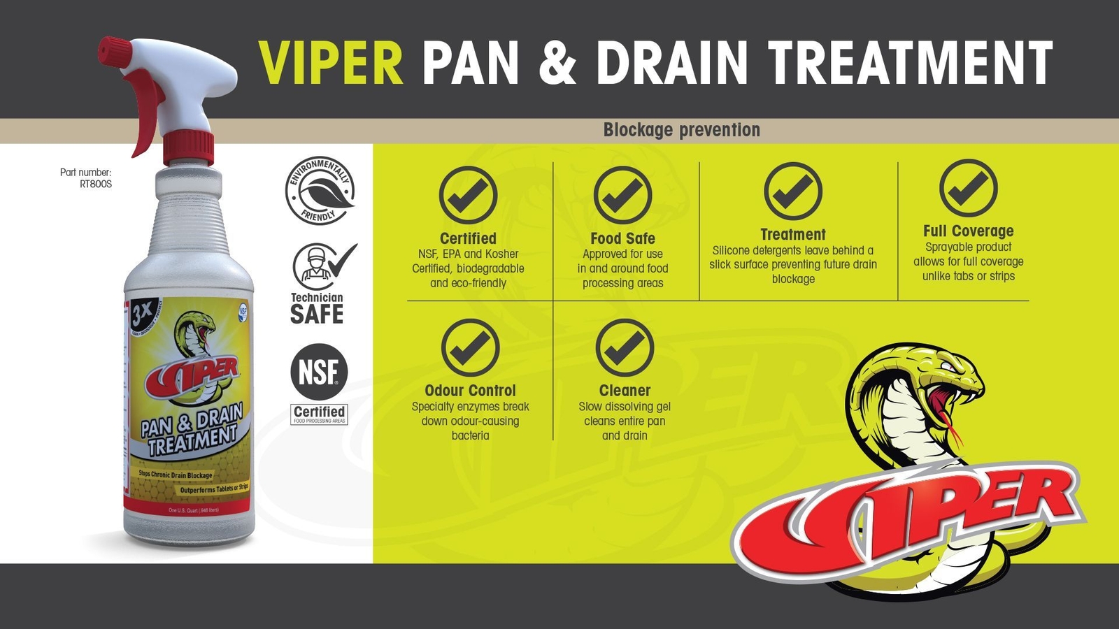 Viper AC Pan & Drain Treatment 1Qt 32 Oz Trigger Spray Cleans Deodorize Protects