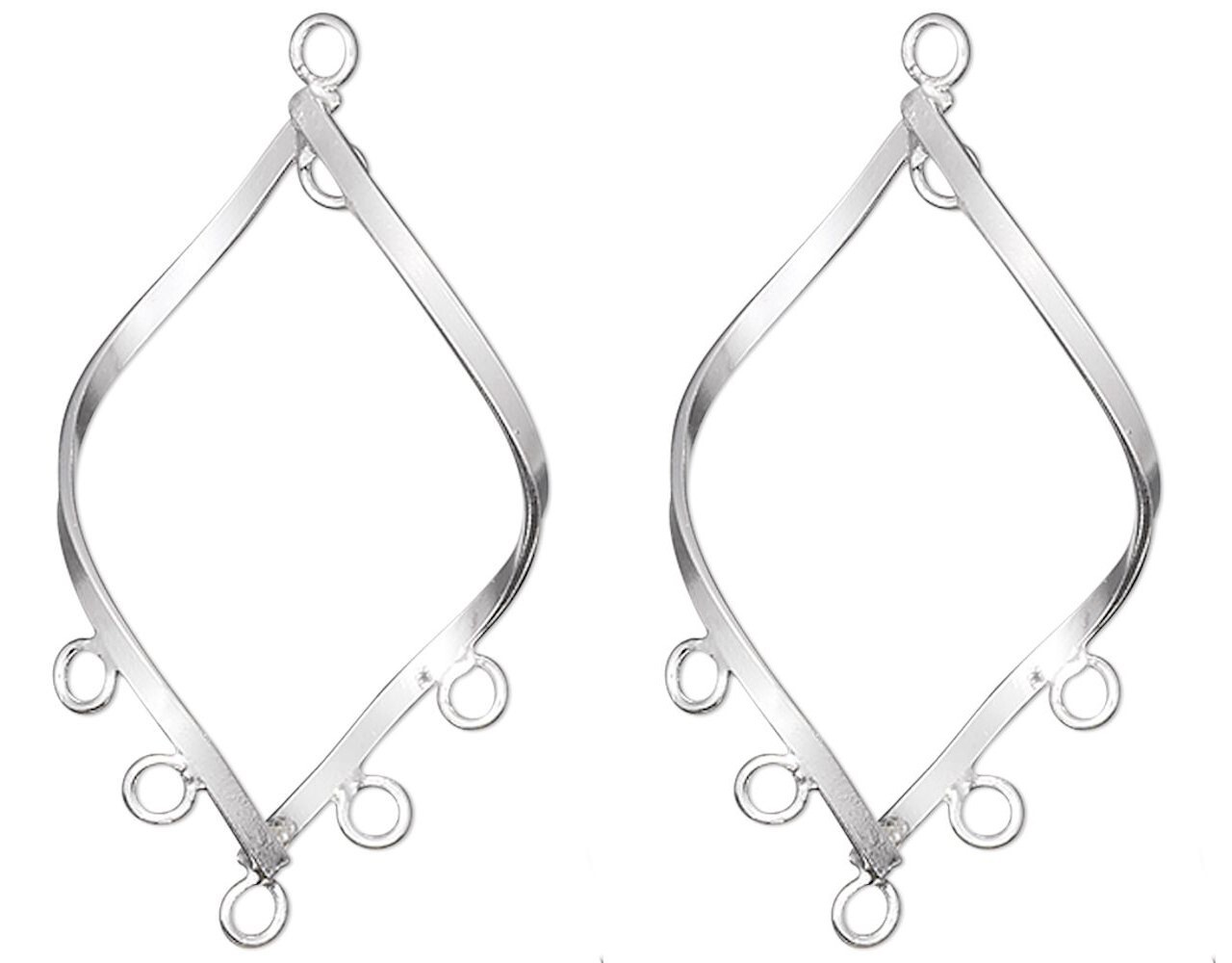 Drop, 2 Sterling Silver Twist Marquise Link 23x16mm Earrings with 5 Loops