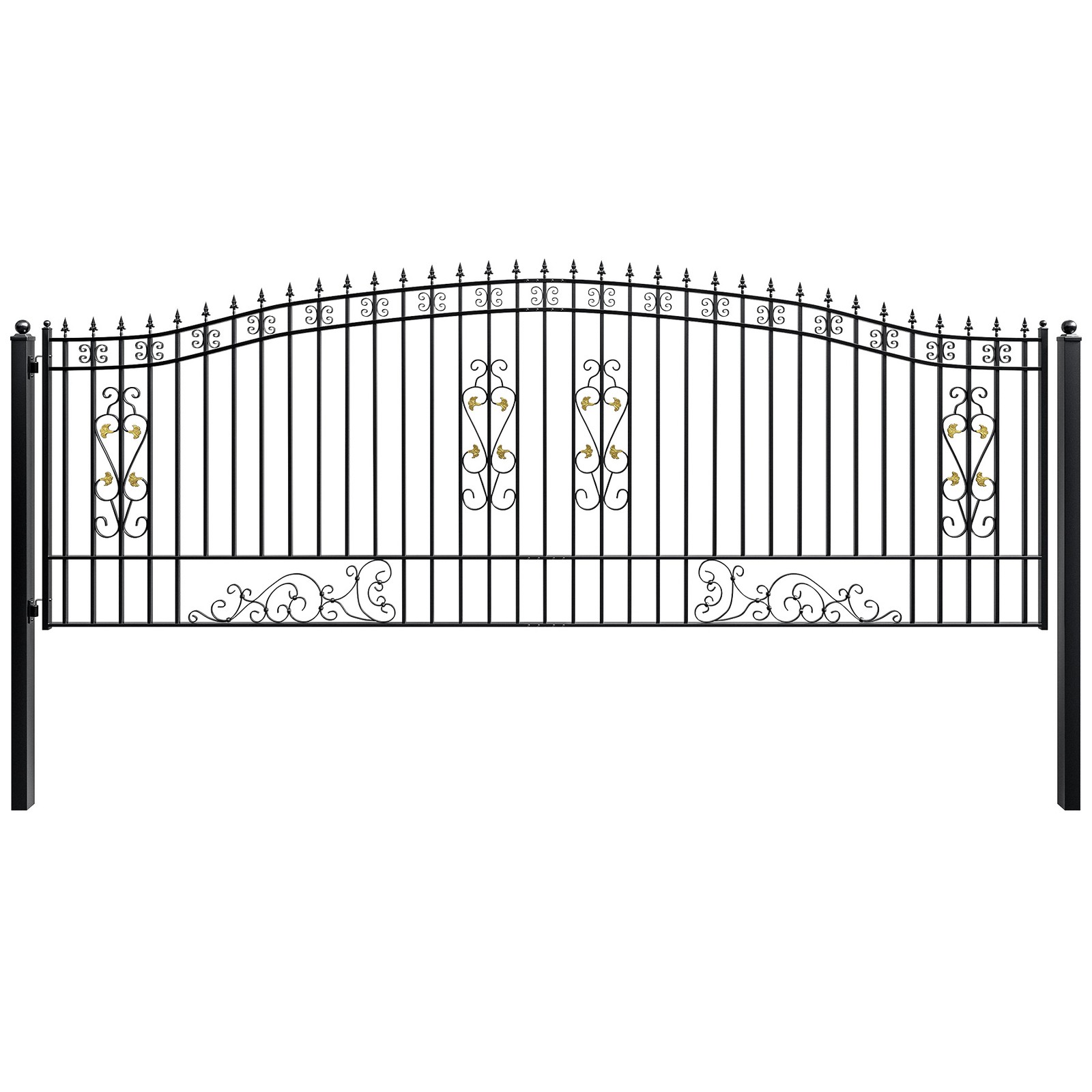 ZUMI 18x6 ft Single Swing Driveway Gate Yard Security Gate Floral Scrollwork