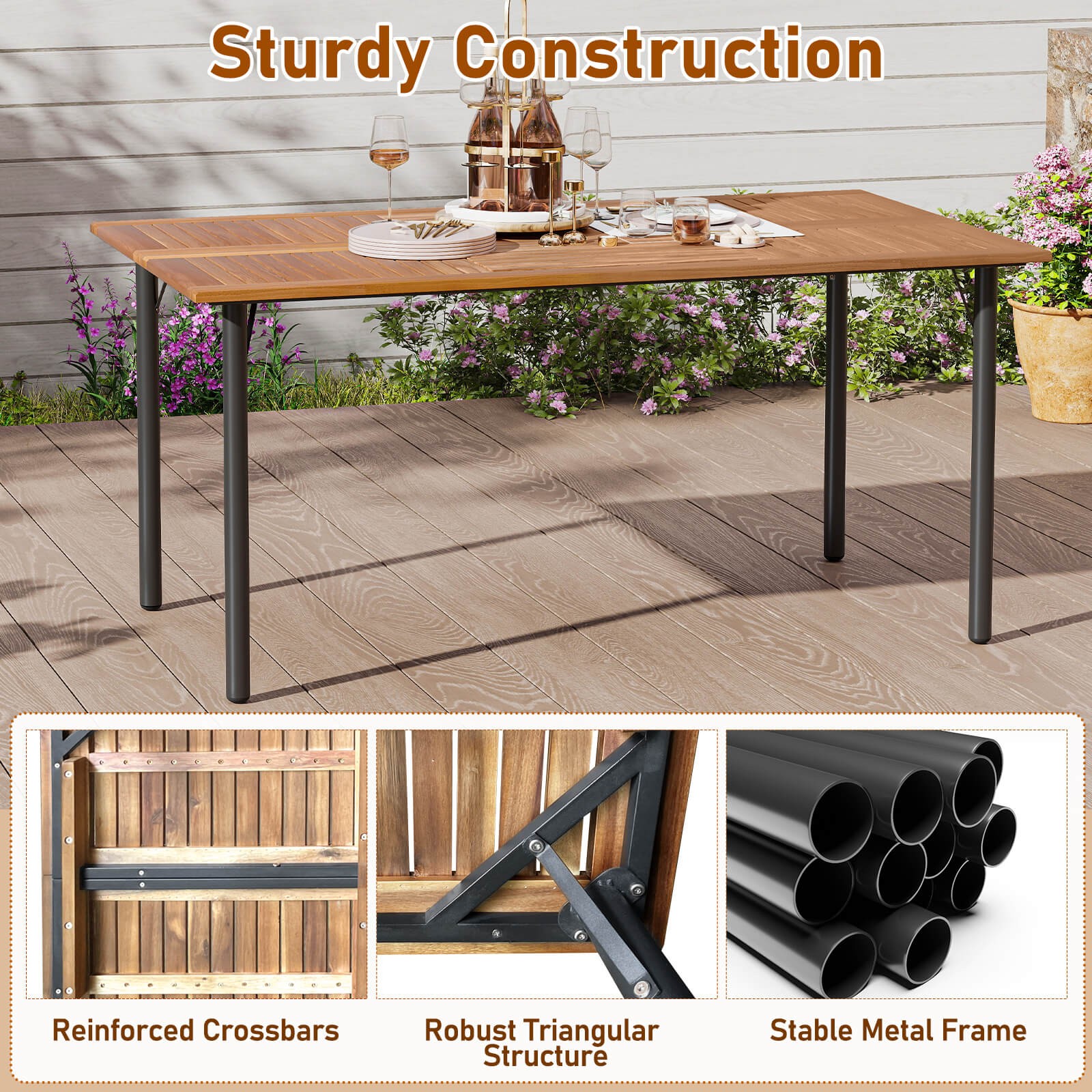 Patiojoy 7-Piece Dining Table Set w/ Dining Table & 6 Armchairs & Soft Cushions