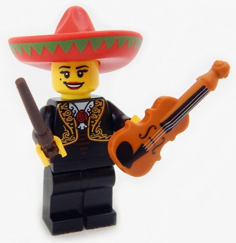 NEW LEGO FEMALE MARIACHI MUSICIAN w/VIOLIN musical instrument sombrero music
