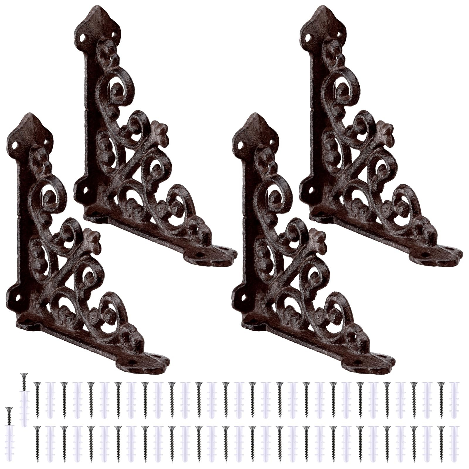 4 Pack Decorative Shelf Brackets, Cast Iron Brackets 3 7/8" x 3 7/8" Heavy Du...
