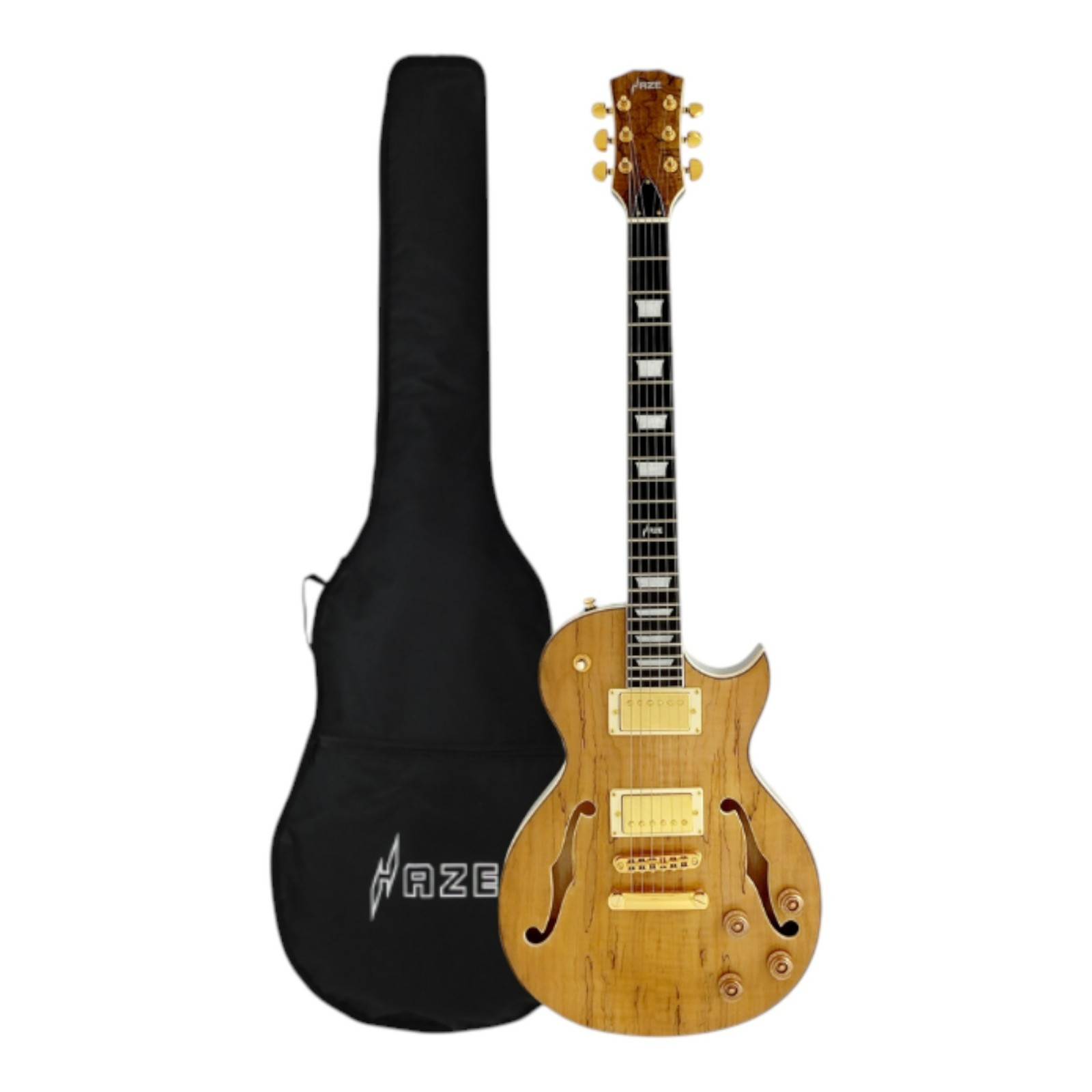 Haze E239GC Semi-Hollow Body Electric Guitar with Spalted Maple Veneer+ Free Bag