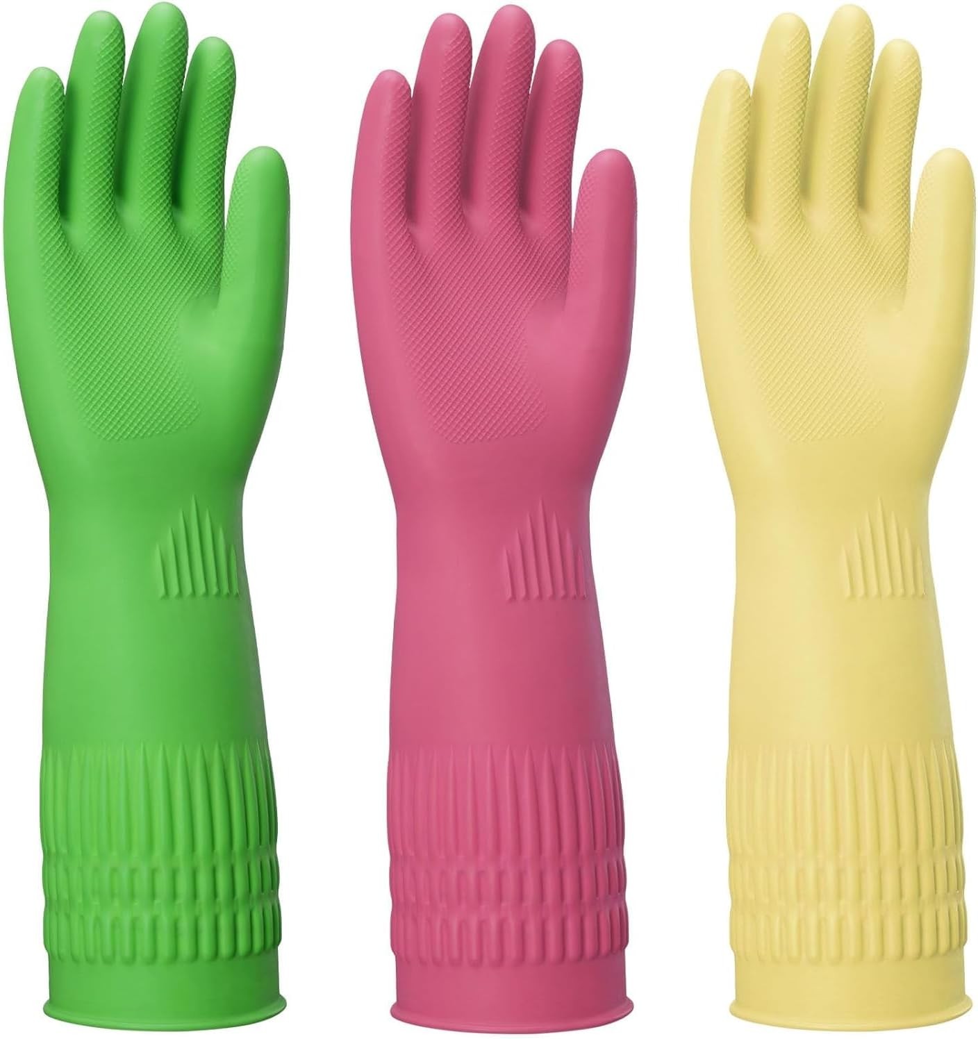 Rubber Gloves for Cleaning – 3 Pairs Reusable Gloves for Dishwashing, Kitchen