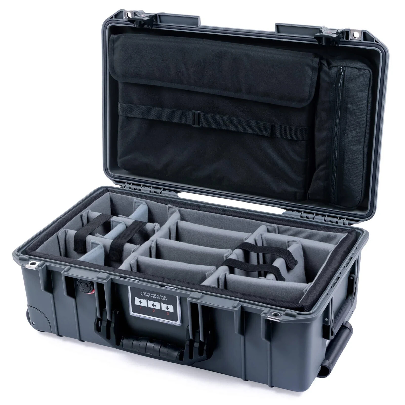 Charcoal & Black Pelican 1535 Air case - Dividers & computer Pouch. TSA locking.