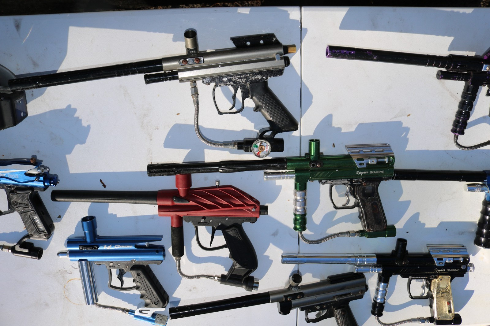 Lot of 9 Paint ball Guns Markers Spyder Semi & Others for parts