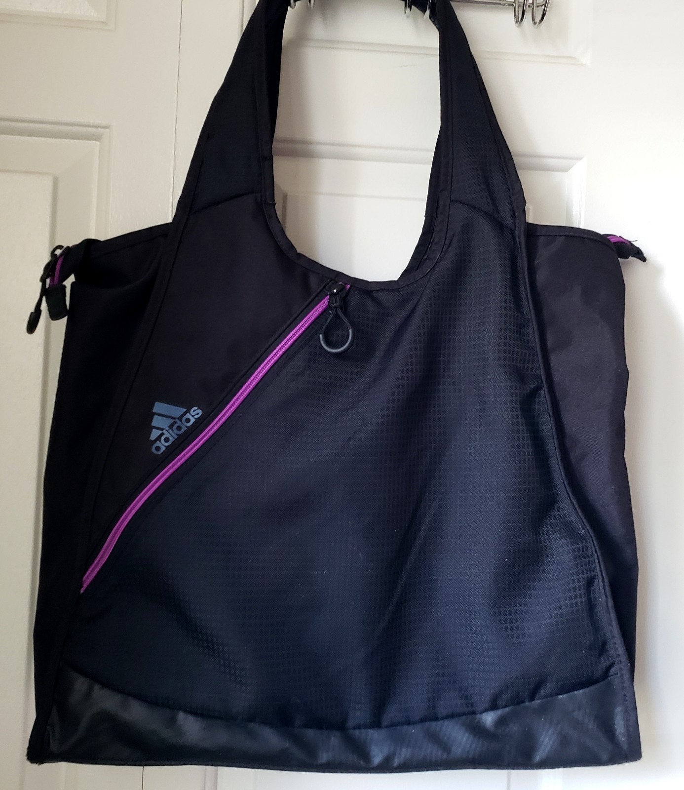 Adidas Climaproof Large Tote Gym Bag Black Purple Zip Travel Shoulder Bag