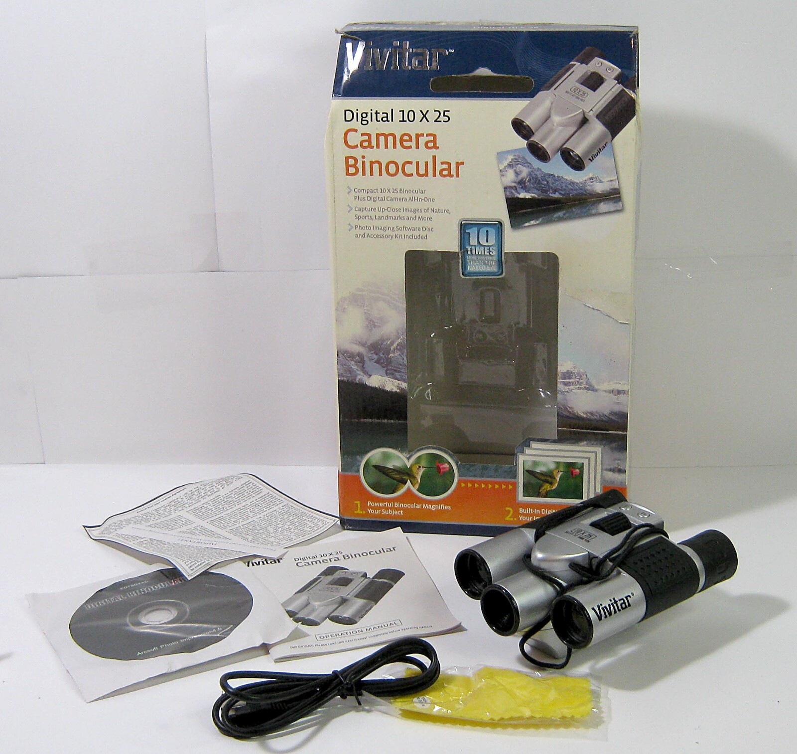 Vivitar Digital 10X25 Camera Binocular w Box & Accessories