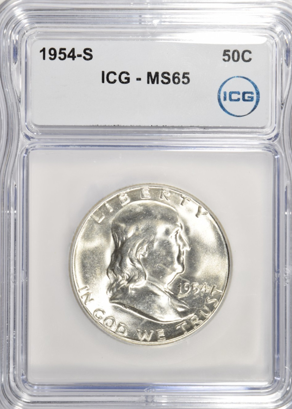 1954 S FRANKLIN HALF DOLLAR ~ ICG MS65 ~ BRIGHT WHITE!
