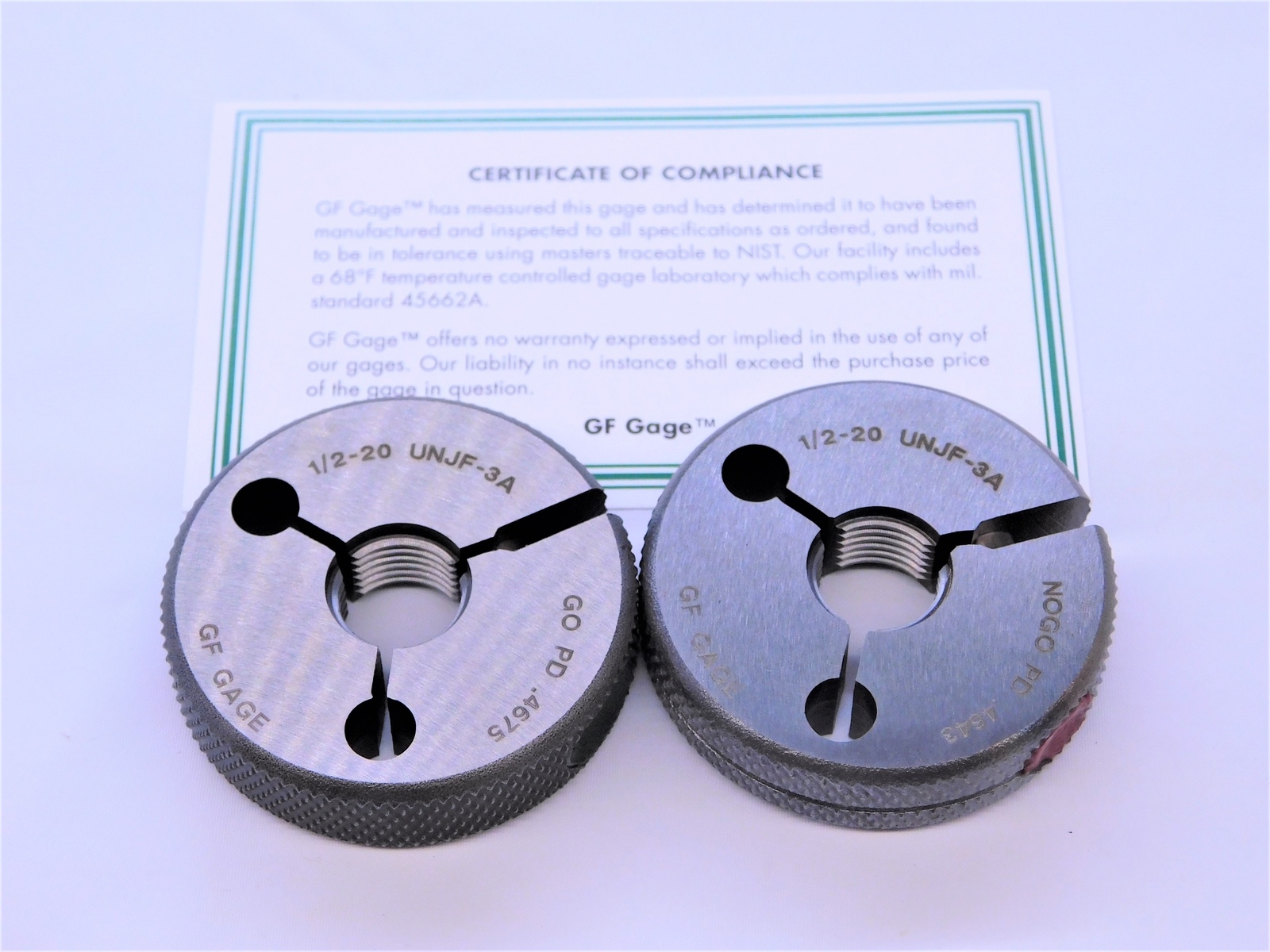 NEW 1/2 20 UNJF 3A THREAD RING GAGES .5 .50 .500 GO NO GO P.D.'S = .4675 & .4643