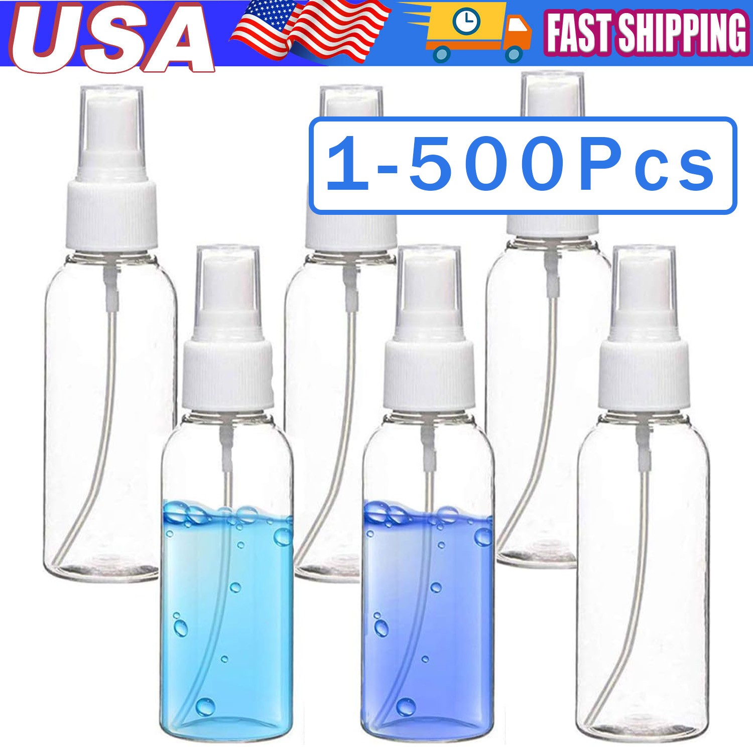 30/60ML Travel Spray Bottle Plastic Transparent Perfume Empty Atomizer USA Lot