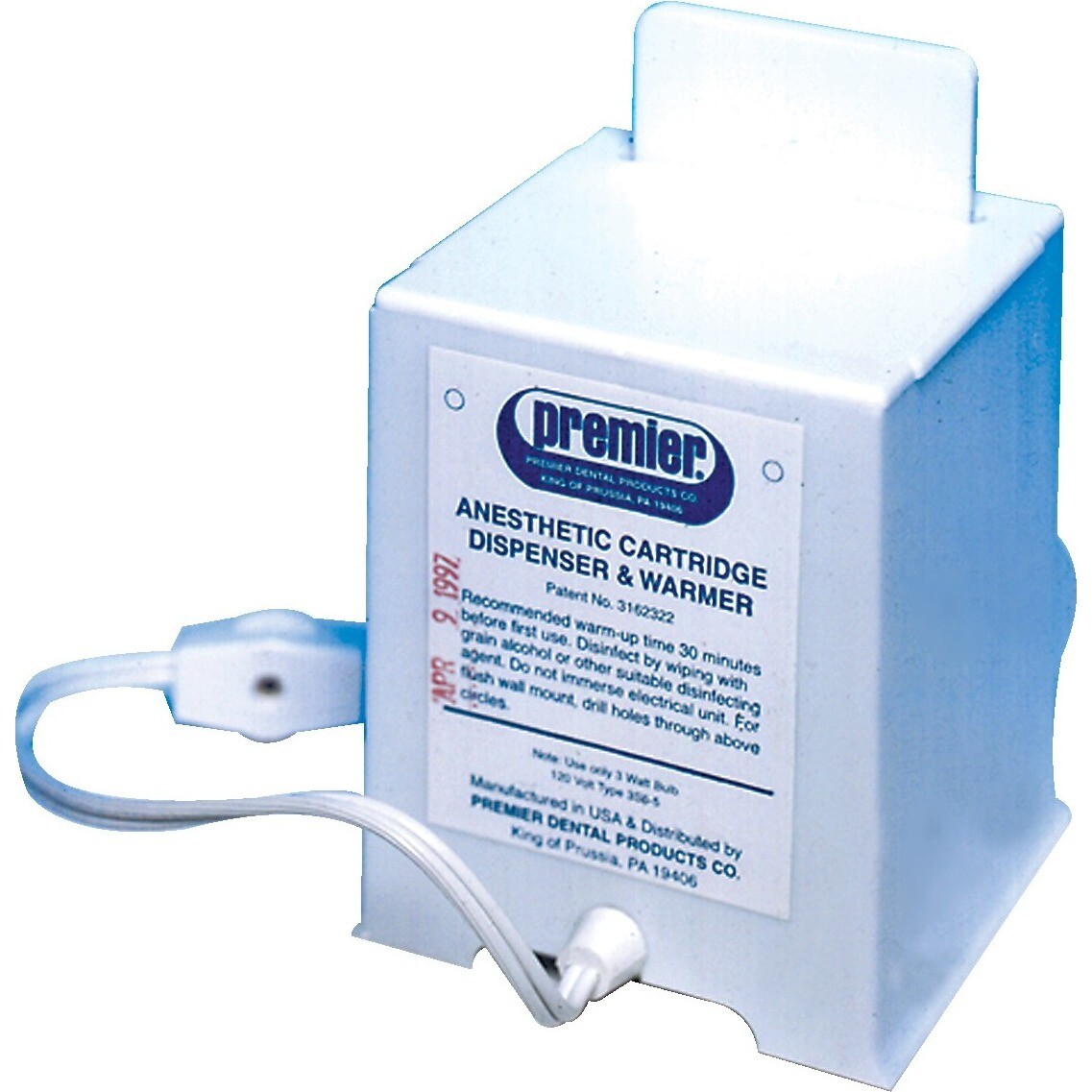Premier Dental 1048021 Anesthetic Cartridge Warmer & Dispenser 100 Volt