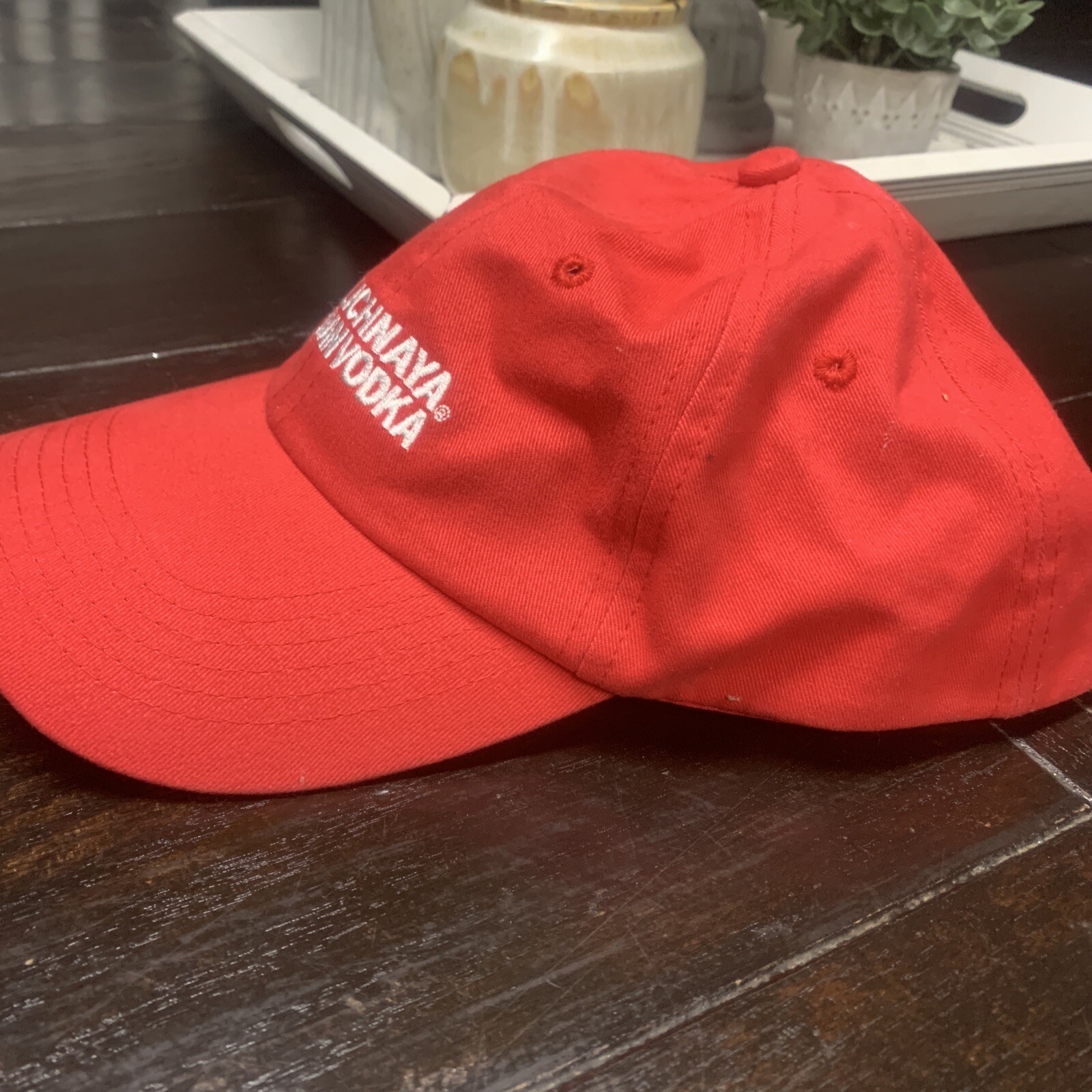 STOLI STOLICHNAYA CRISTALL Russian Vodka Red Cotton Hat Cap Drink Vintage
