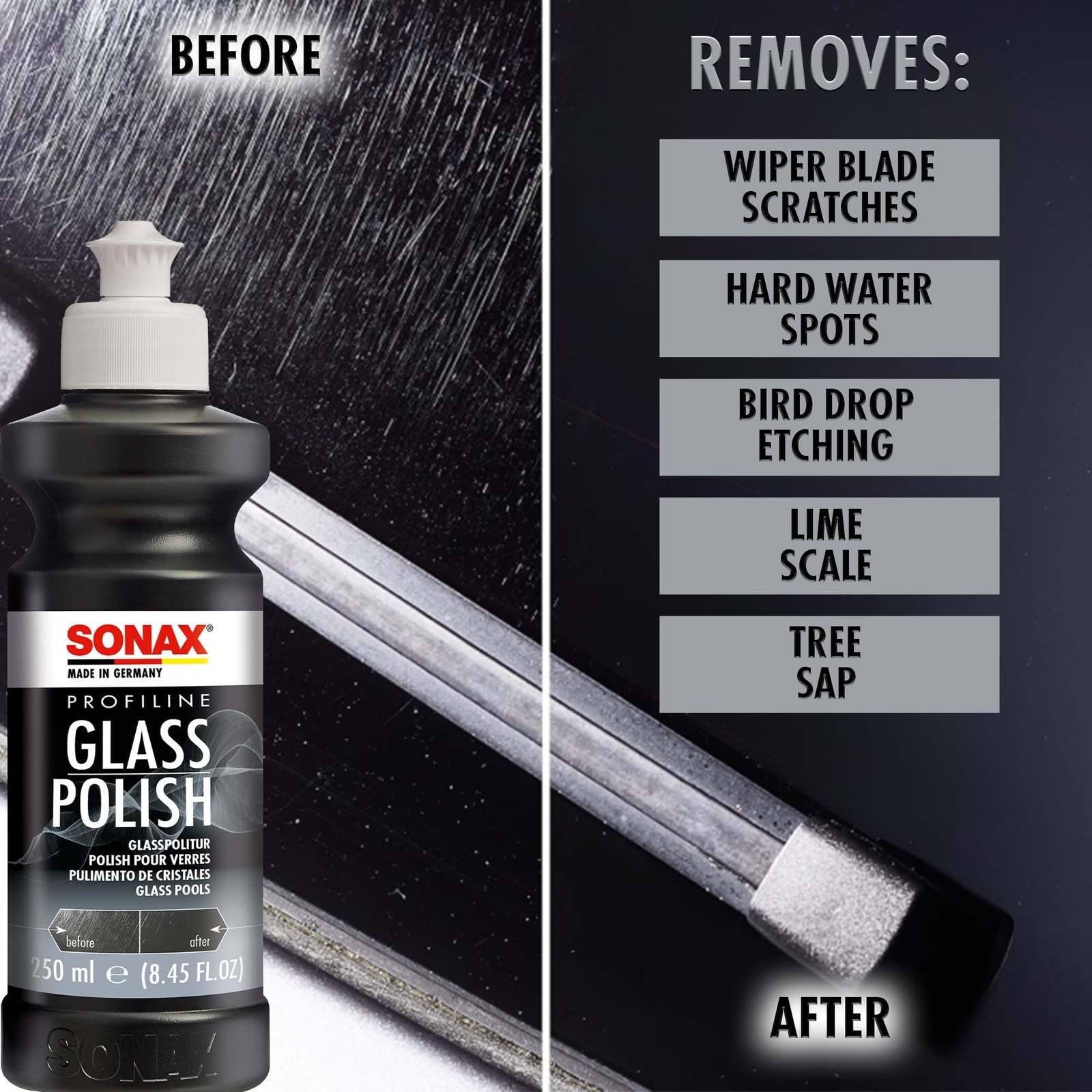 SONAX PROFILINE GlassPolish (250 ml) - removes slight scratches, blinding and...