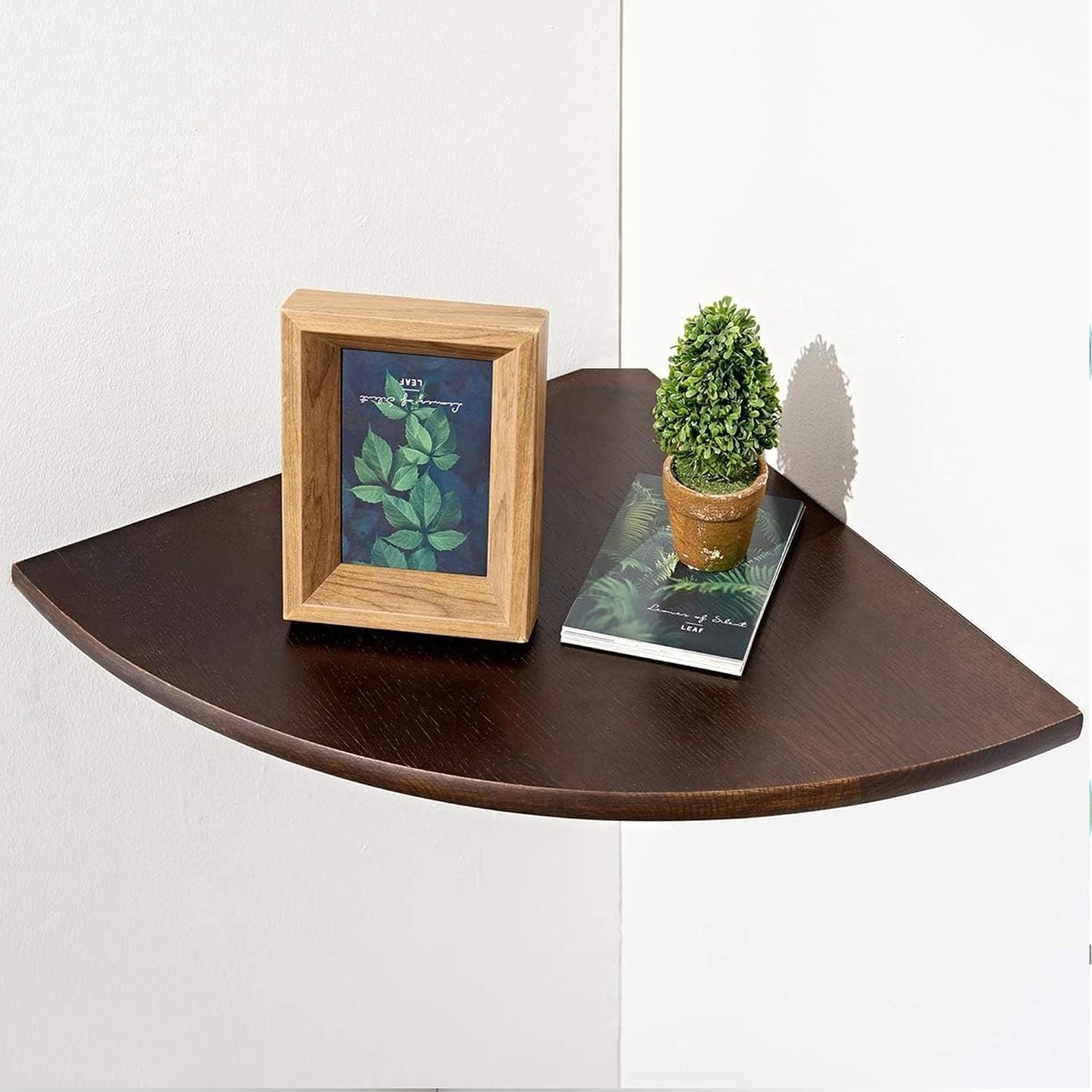 Corner Shelf,14inch Walnut Solid Wood Floating Corner Shelves Wall Mount Round