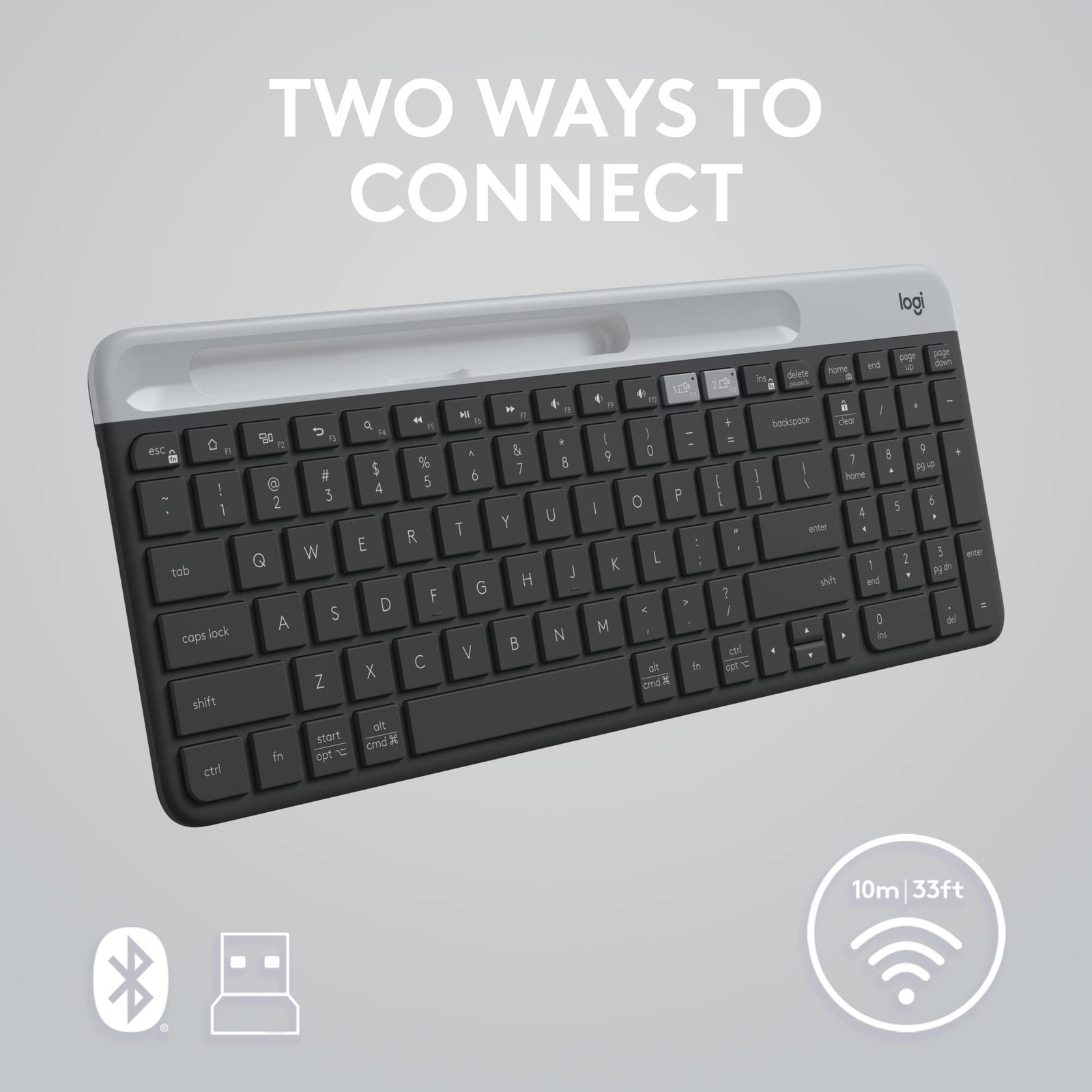 Logitech K585 Multi-Device Slim Wireless Keyboard, Built-in Cradle for Device...