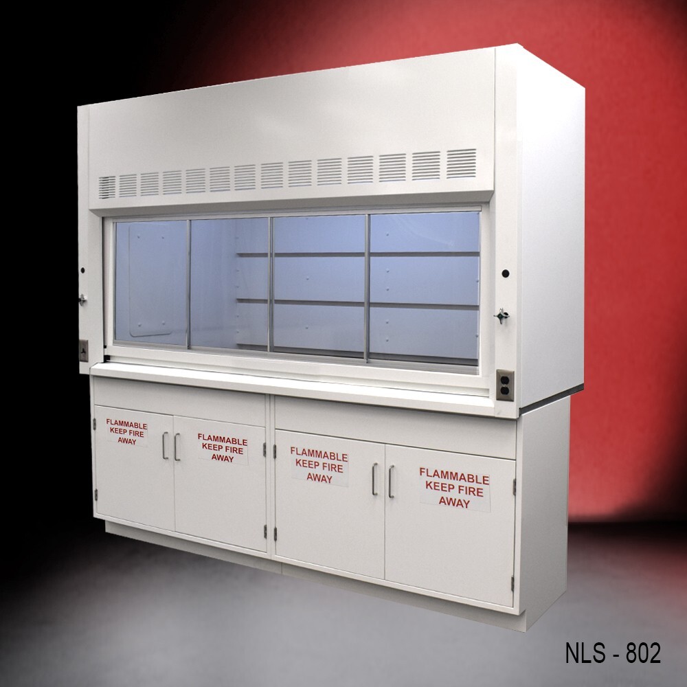 8' Laboratory Fume Hood w/ Flammable Storage Cabinets /  Dual Sash / E1-288