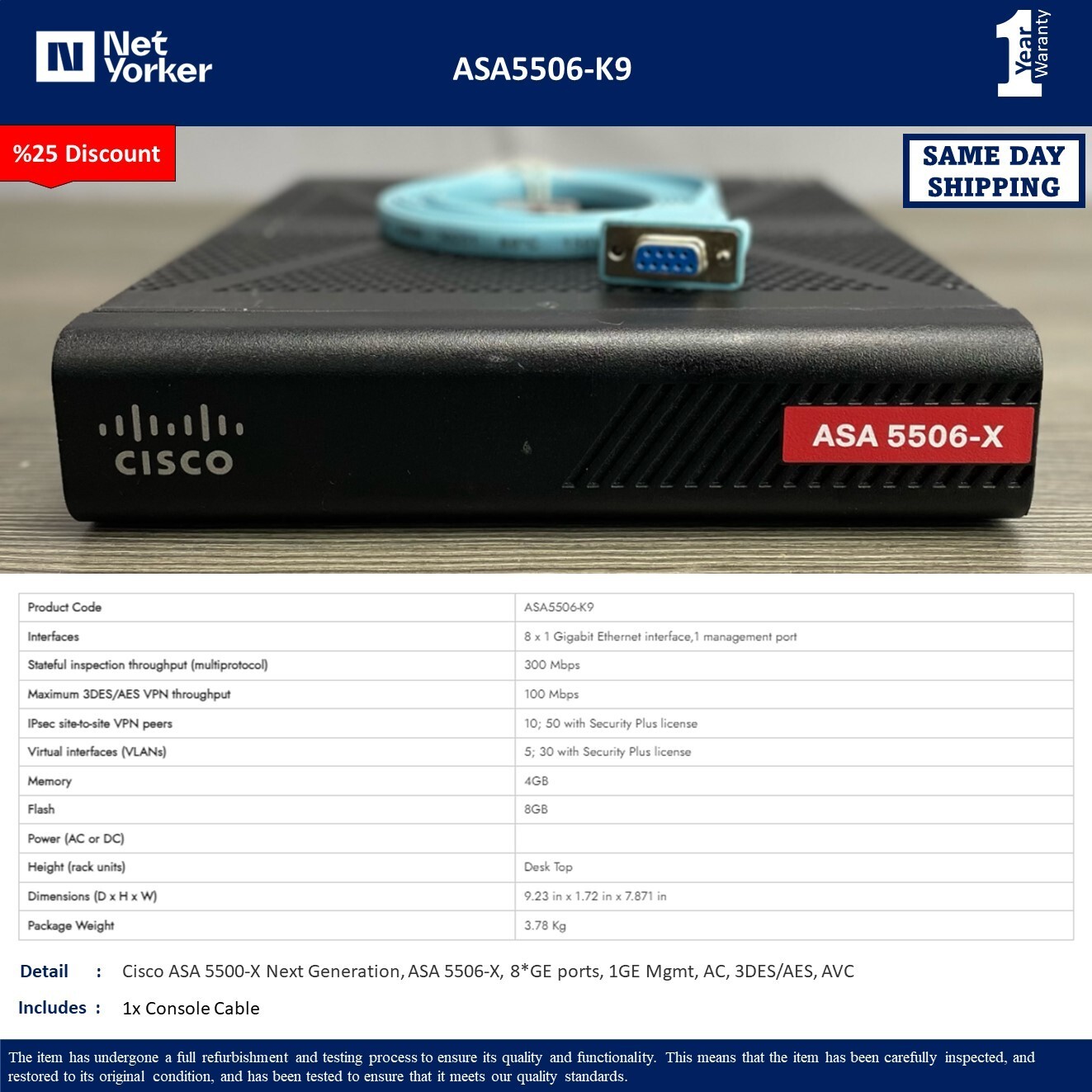 Cisco ASA5506-K9 ASA 5506-X Network Security Firewall - Same Day Shipping