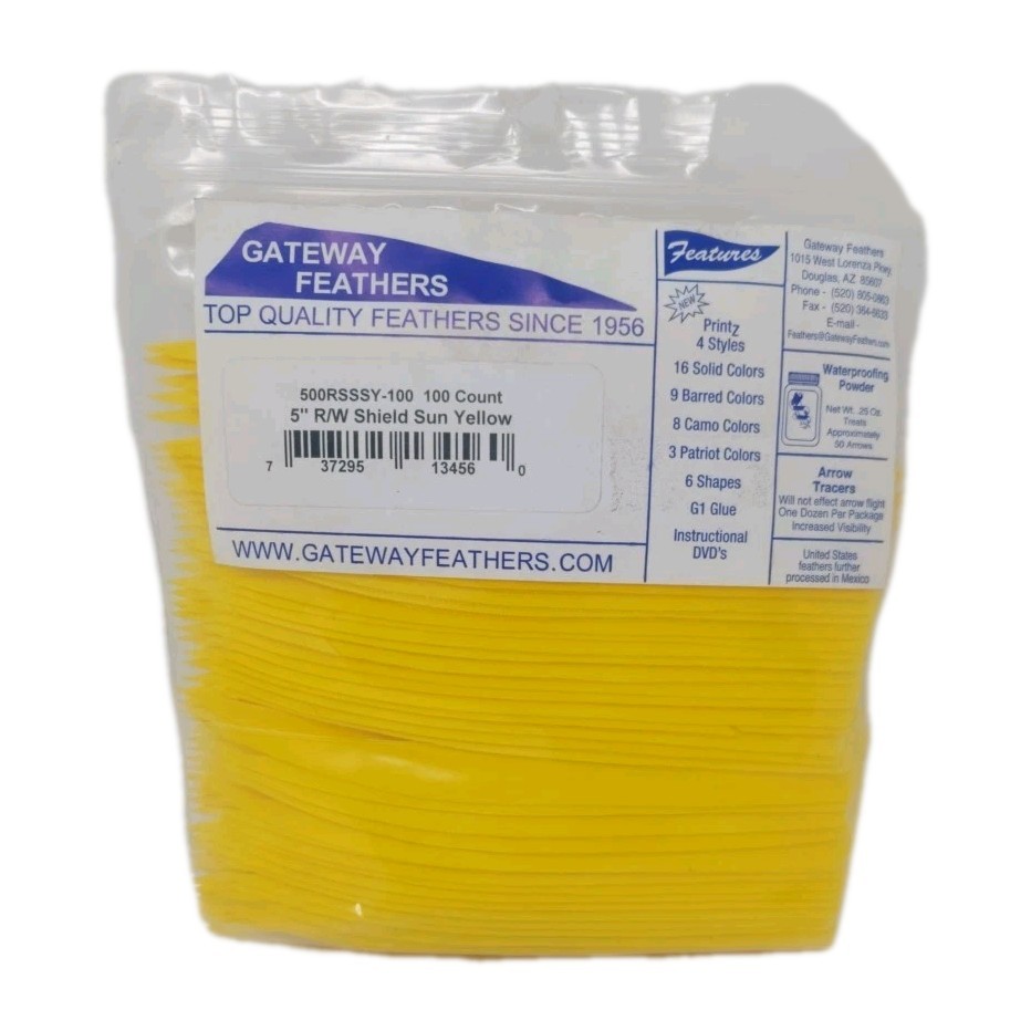 100 Pack Gateway Feathers 5" Right Wing: Shield Sun Yellow 500RSSSY-100