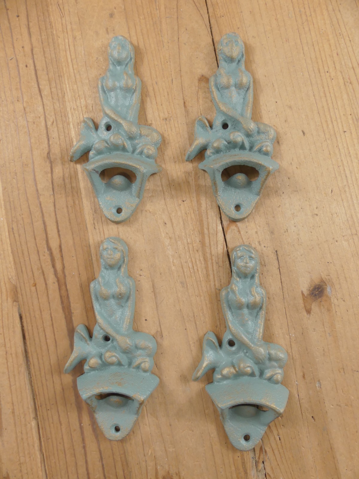 4 Cast Iron Wall Mounted Mermaid Bottle Openers Bar Beer Pop Soda Cabin Man Cave
