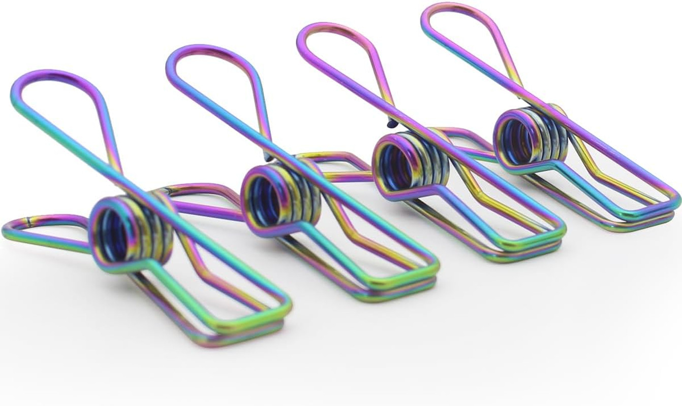 30 Pack Rainbow Colored Wire Clothes Pins Heavy Duty Outdoor, Stainless Steel Cl
