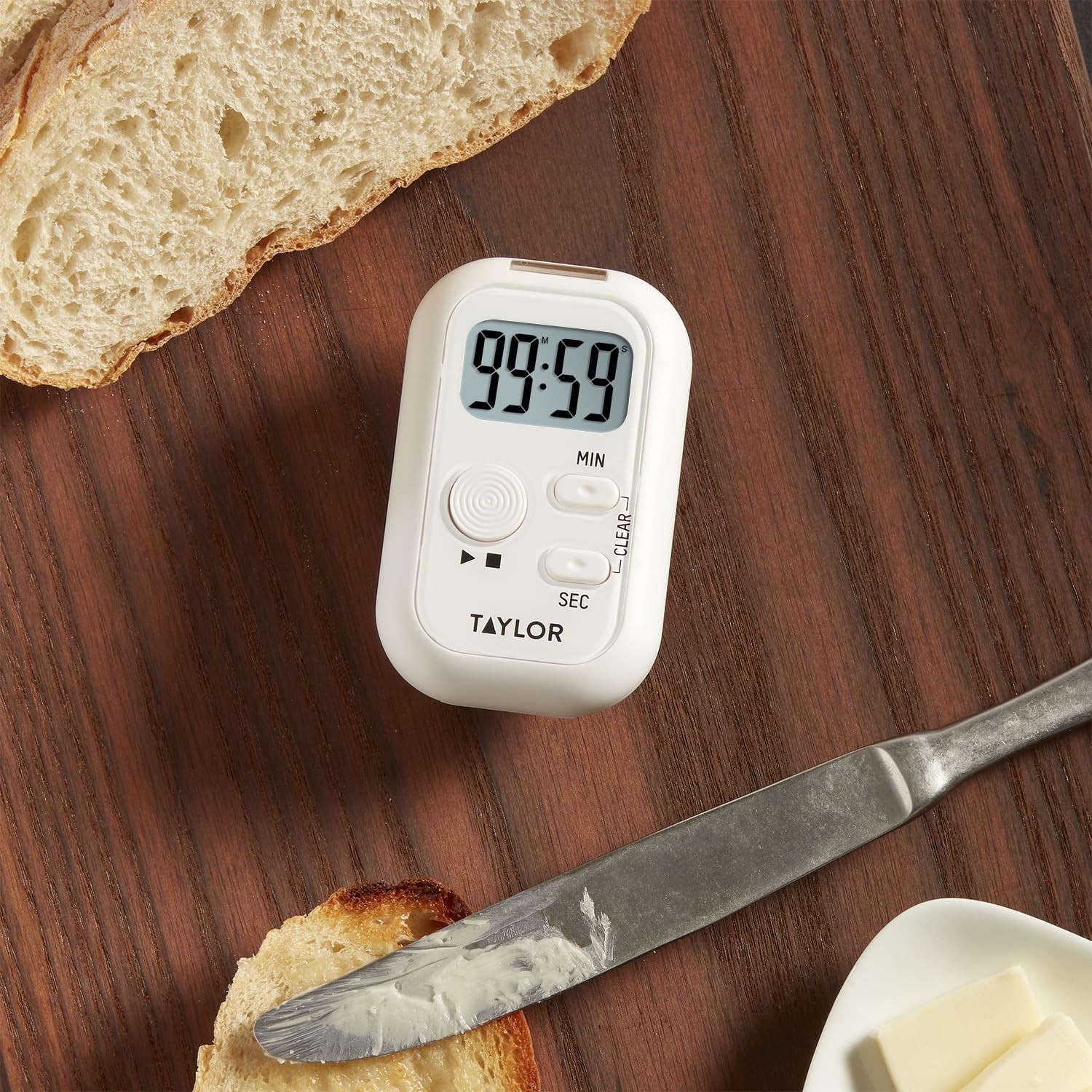 "Multi-Alert Digital Timer with Sound, Light, Vibration - Standard White"