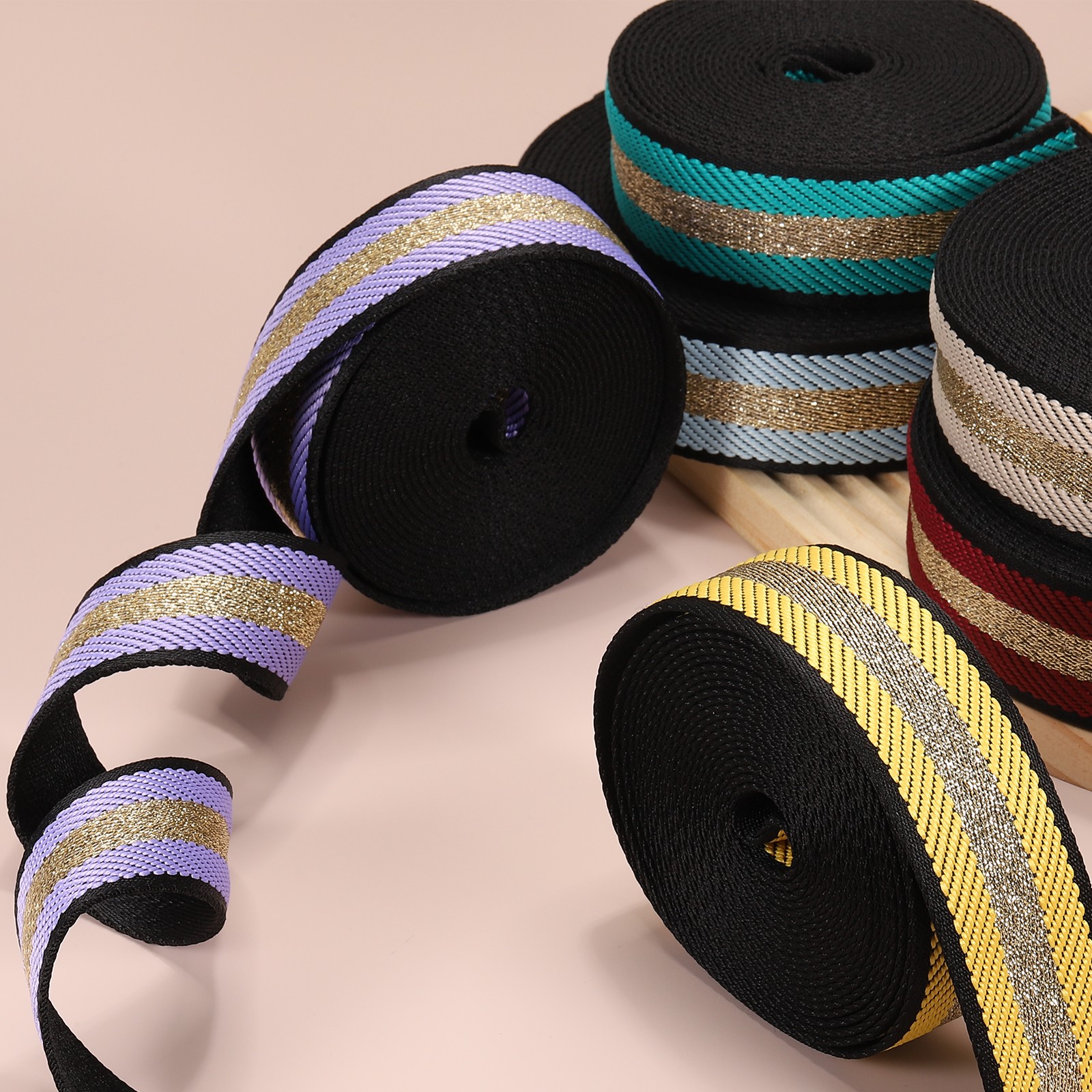 5Yards Nylon Webbing Strap, 38mm Striped Webbing Bag Strap, Brown
