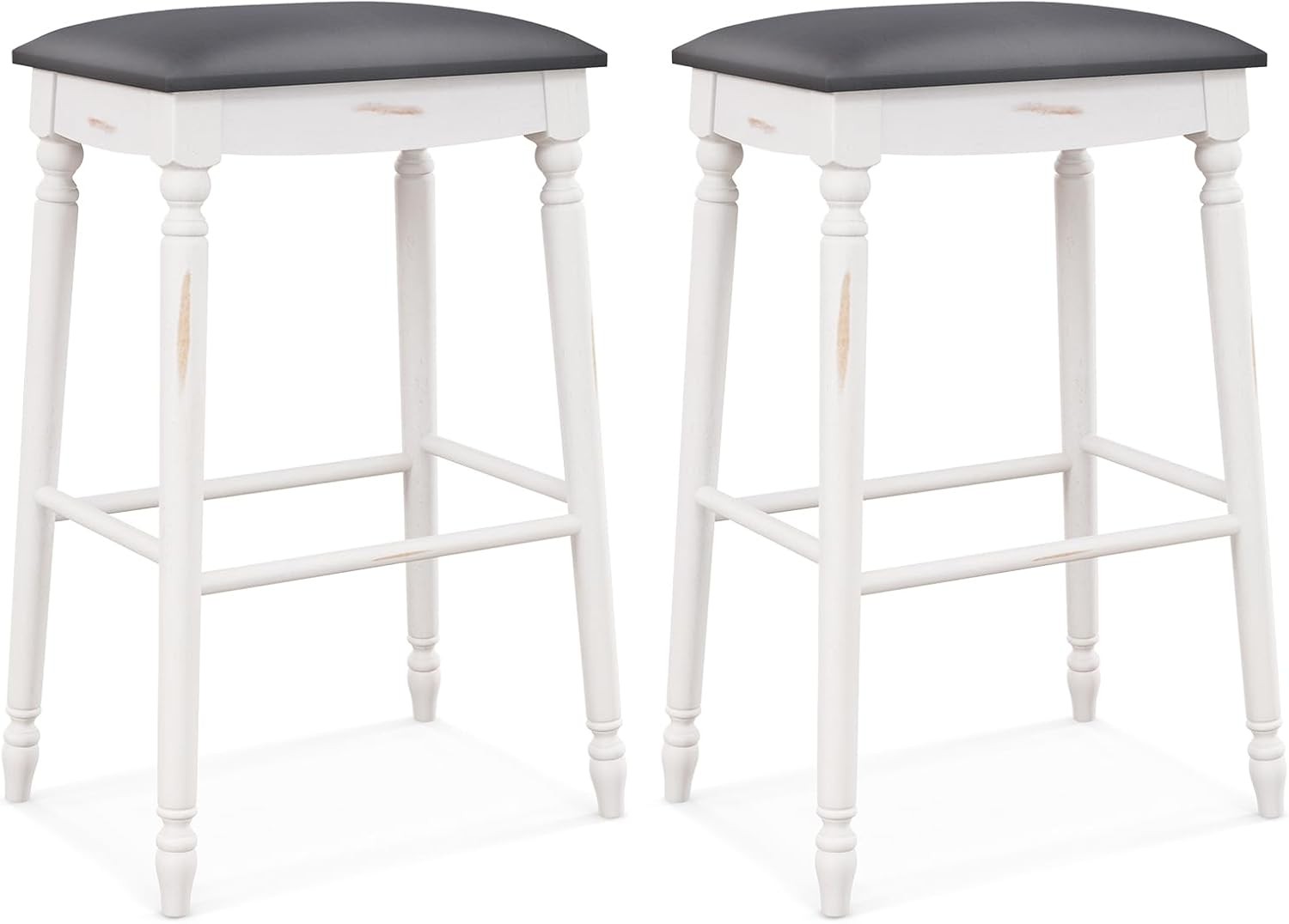 Bar Stools Set of 2 29" Bar Height Saddle Stools w/Padded Seat Rubber Wood Legs