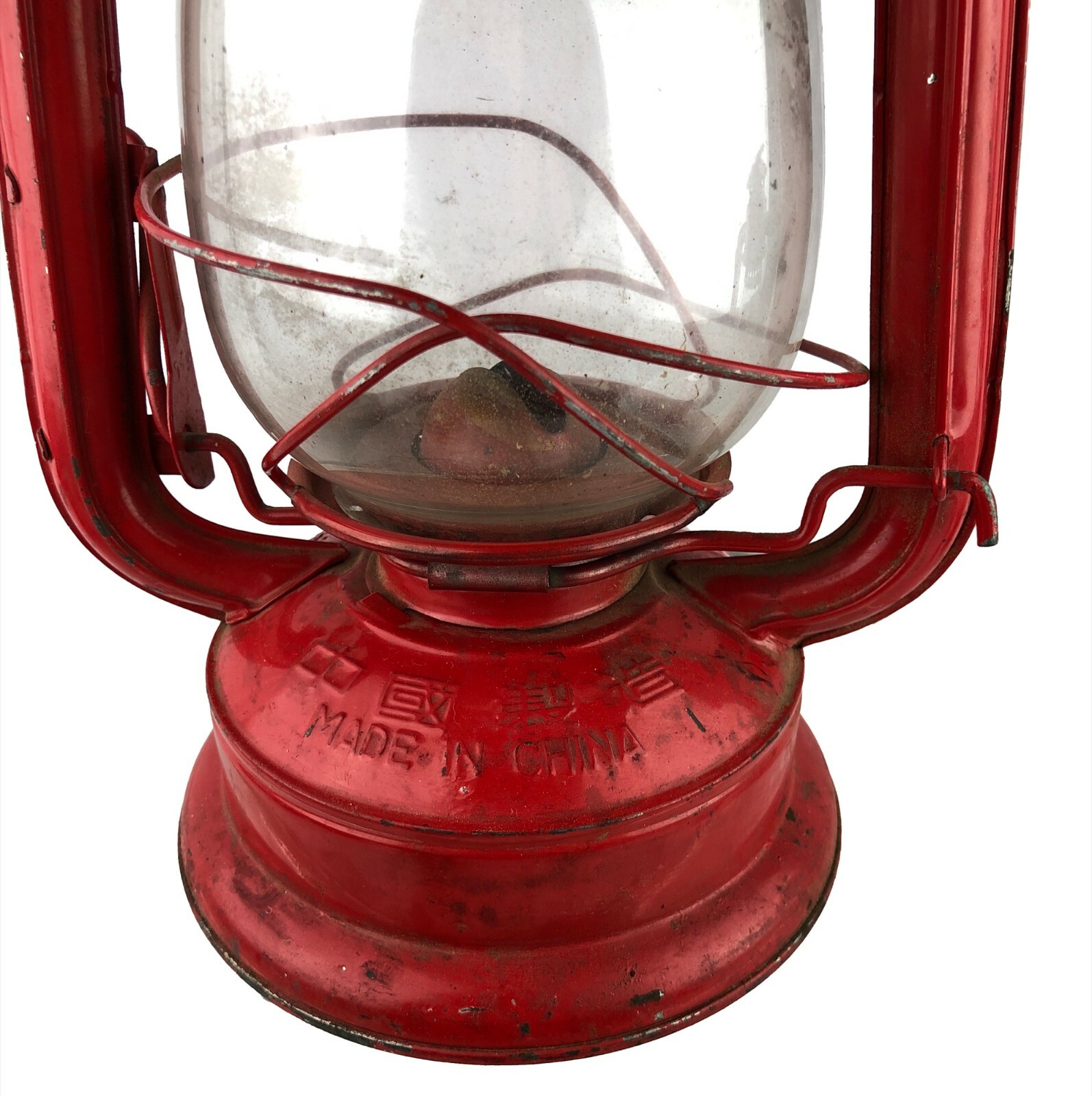 Vintage Big Wheel Brand Red Painted Kerosene Lantern Winged