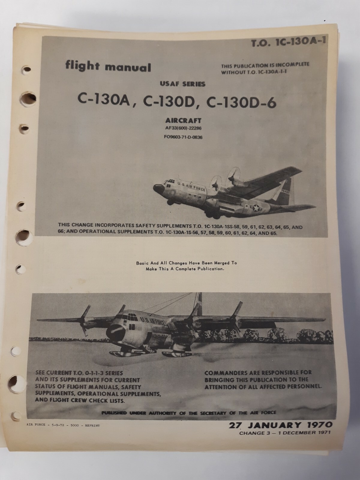 Series C-130A-D-D6 Aircraft Flight Manual & Performance Original