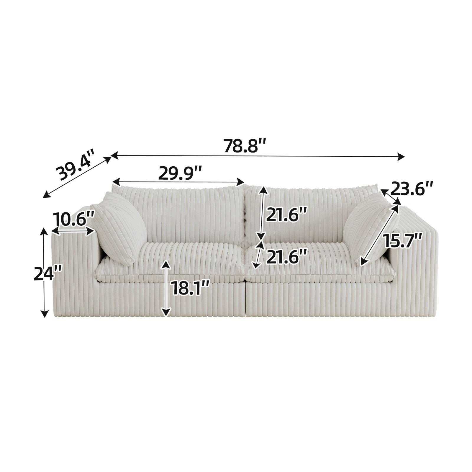 Y137 Boneless Couch Convertible Sectional Corduroy Cloud Sofa for Living Room