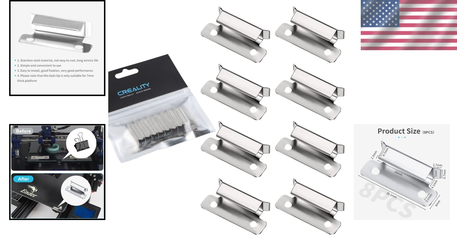 Corrosion-Resistant 3D Printer Bed Clips (8 Pcs) | Perfect Fit for Ender Series