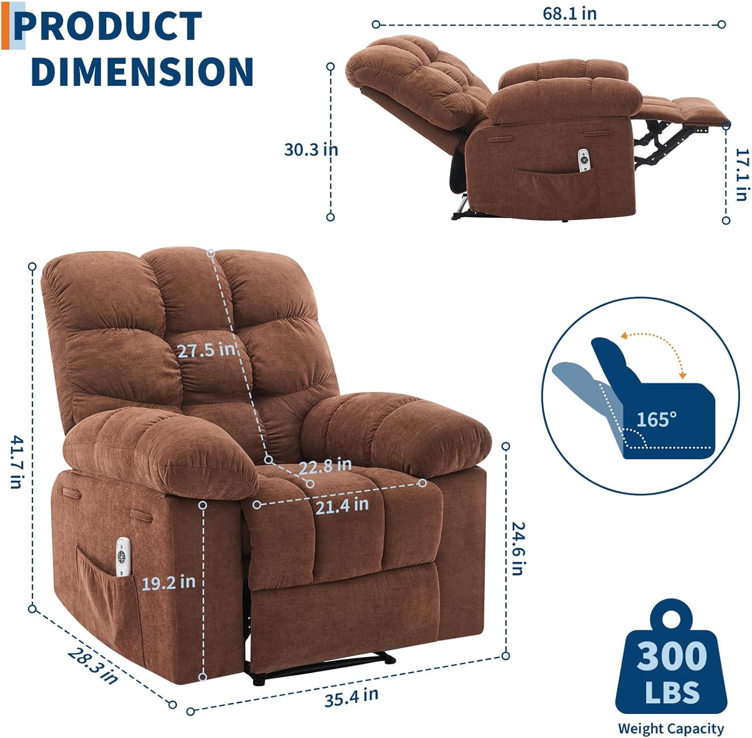 Massage Recliner Chair Rocker Chair Rocker Chair Heat Fabric Reclining Chair NEW