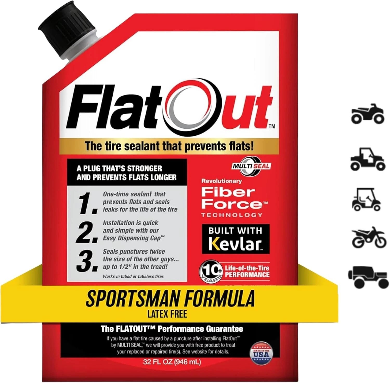 FlatOut Tire Sealant Sportsman Formula 32 oz ATV UTV Golf Cart Prevent Flat NEW